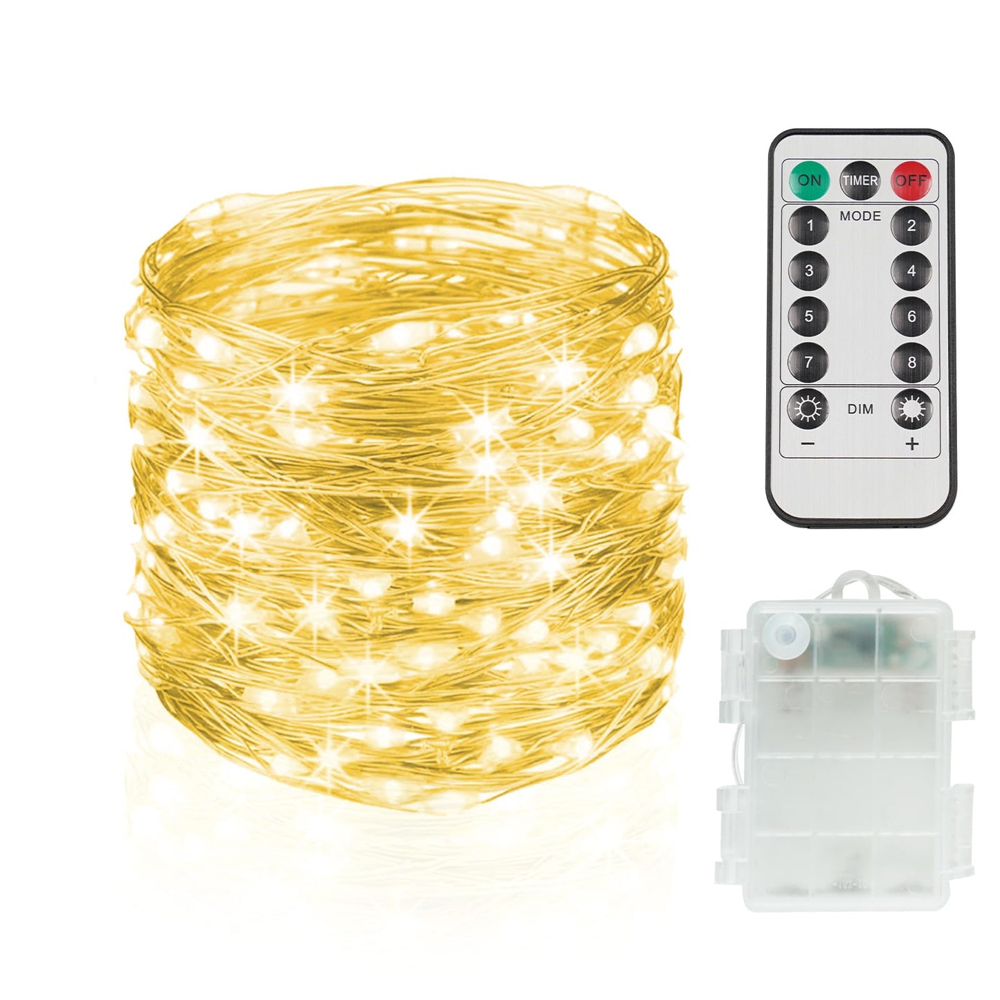 suddus Fairy Lights Battery Operated with Remote, 33ft 100 LED Dimmable Twinkle Lights with Timer, Waterproof Copper Wire String Lights for Bedroom, Christmas, Tree, Indoor Outdoor Decor (Warm White)