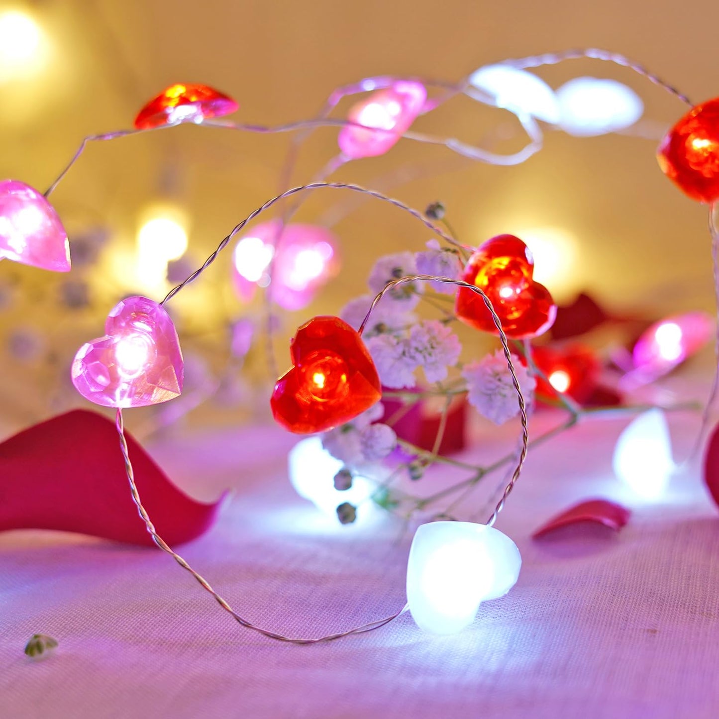 Libreath Valentines Day Decor 10 ft 40 LEDs Red White Pink Heart String Lights Battery Operated Garland Valentines Day Lights with Timer Valentine's Day Decorations for The Home Indoor Mother's Day
