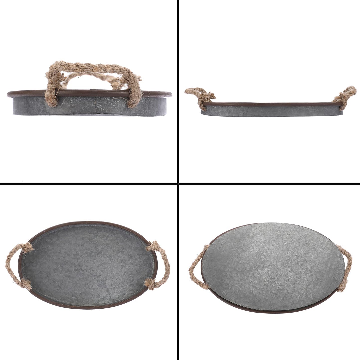 Hipiwe Galvanized Metal Iron Oval Tray with Rope Handle Farmhouse Serving Tray Rustic Industrial Decorative Centerpiece for Coffee Table Weddings and Parties Decor,Small
