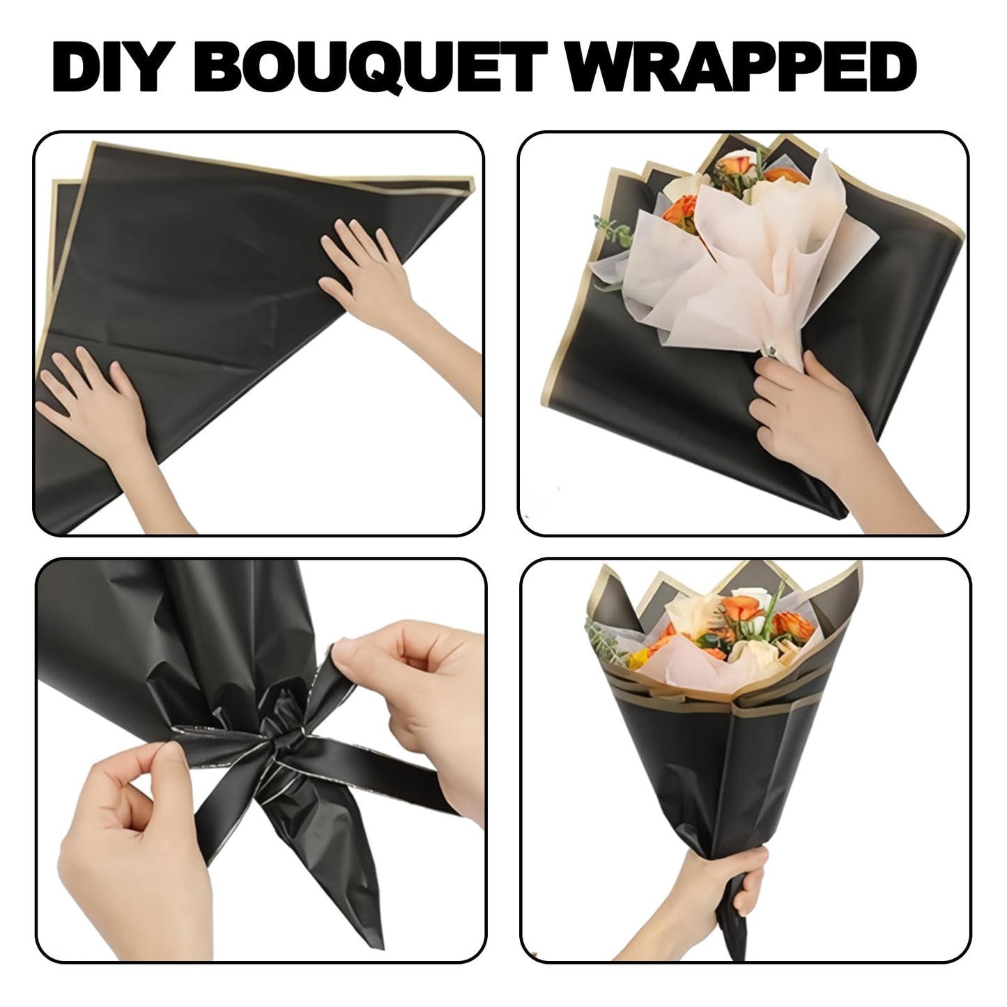 DEWJDFSC 20 Sheets Flower Wrapping Paper,Waterproof Floral Korean Bouquet Wrapping Paper, Florist Supplies, Suitable for Flowers Gift Packaging (Black)
