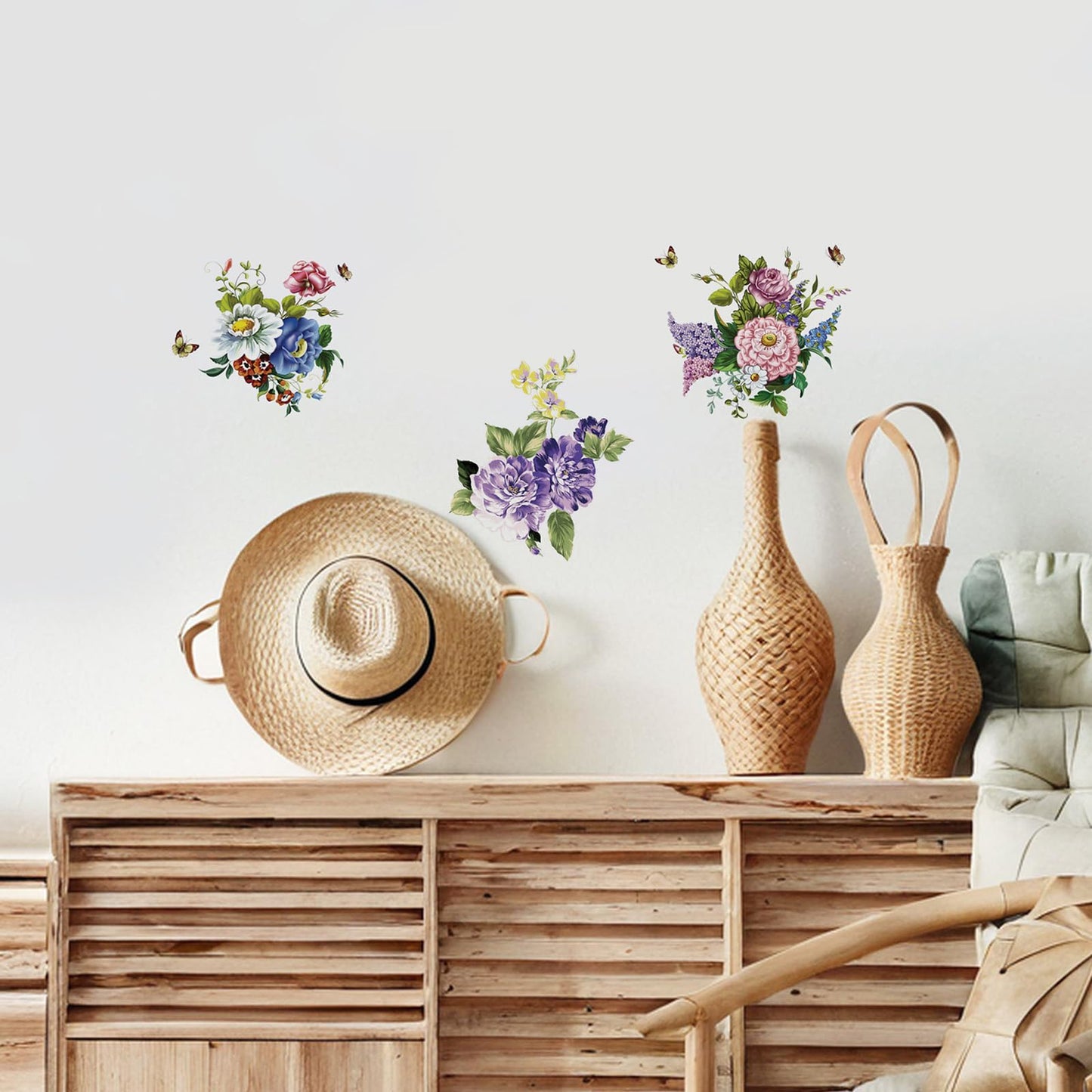 3 Pcs Flowers Wall Stickers Wall Decals Peel and Stick for Room Decorations Living Room Bedroom