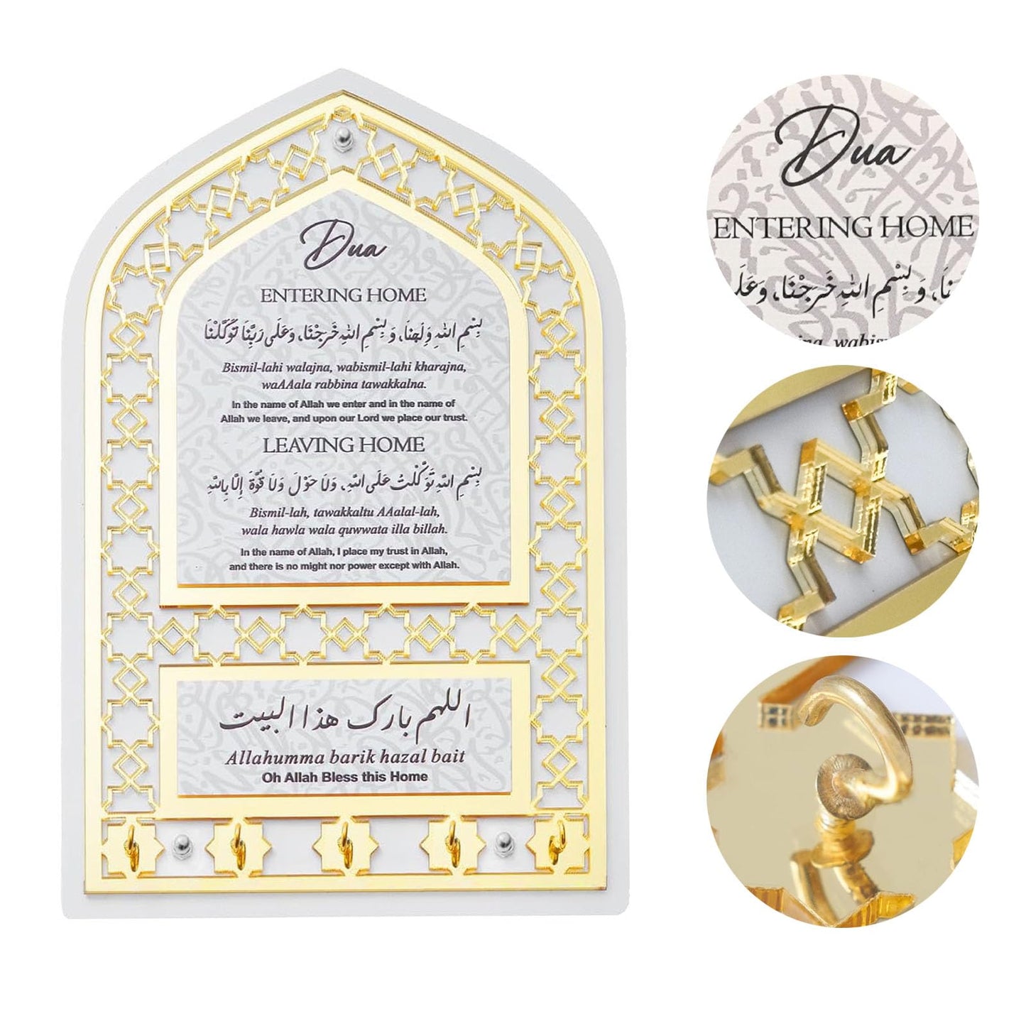 JRHMJXLR Islamic Wall Decor & Art (Mihrap Shape) | Quality Wall-Mounted Key Organizer, Exquisite Muslim Gift for Men & Women - Ideal for Housewarming, Eid & Ramadan Home Decorations(Golden)