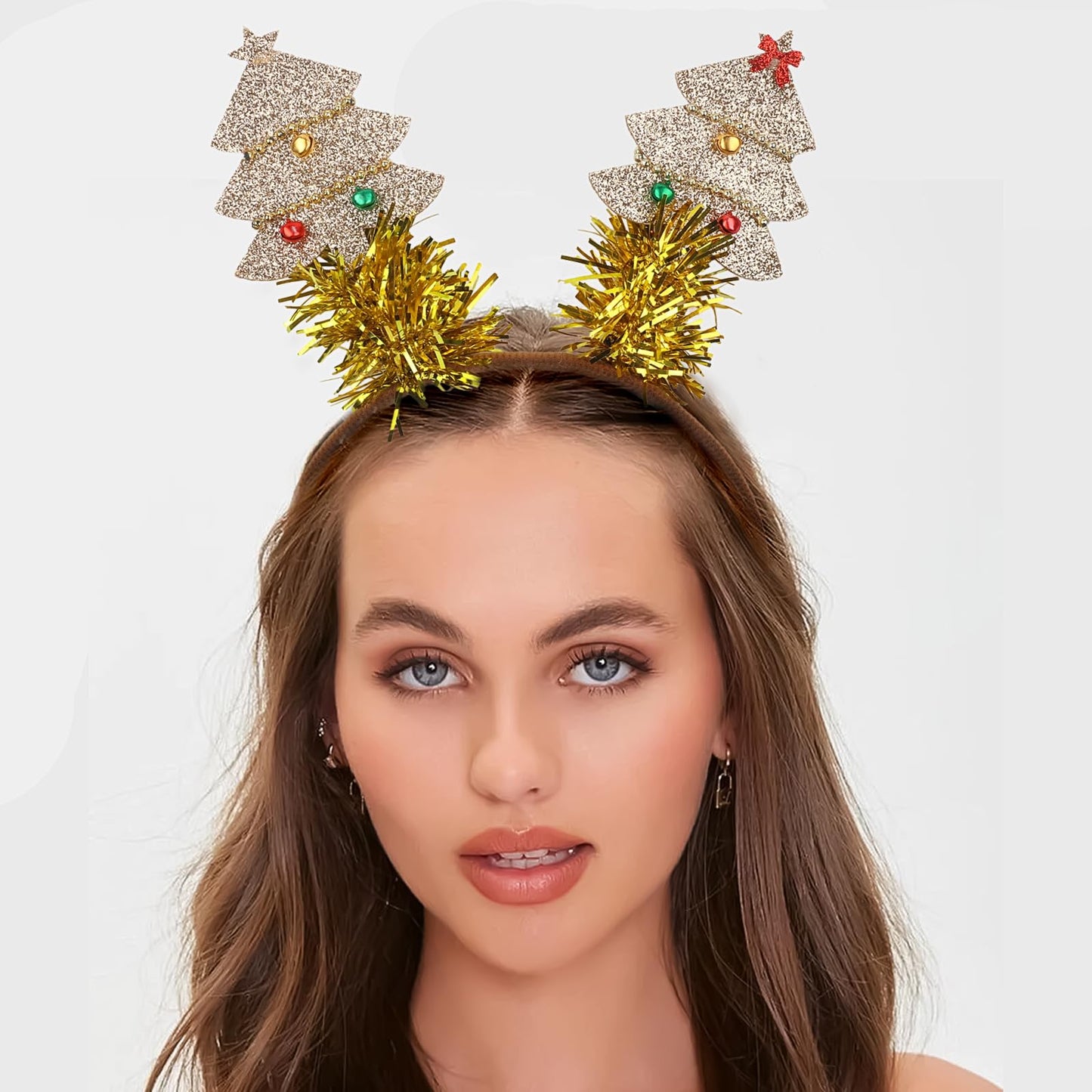 XIELIME Christmas Headband Christmas Tree Hair Bands Glitter Gold Sequins Christmas Tree with Small Bell Design Headbands Holiday Party Gift for Women Girl Festival Hair Decoration Accessory
