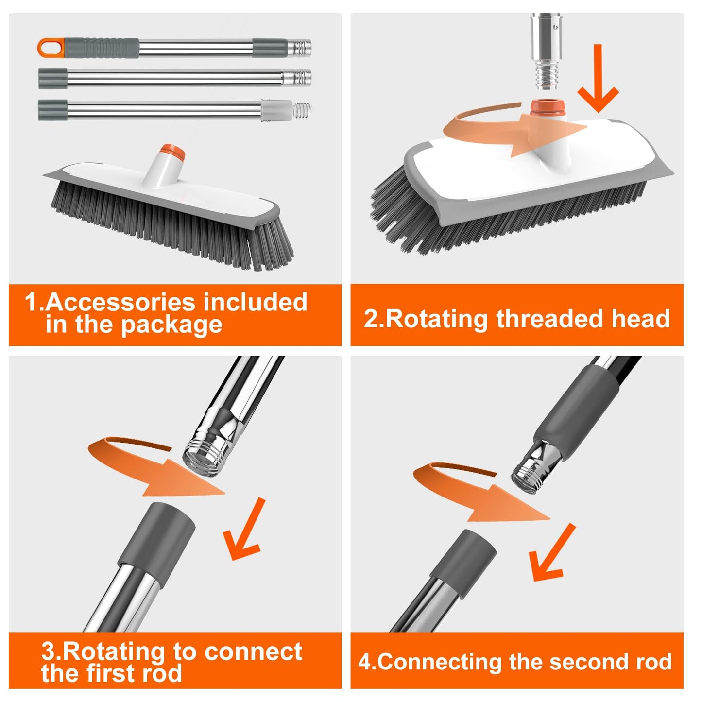 Floor Scrub Brush with Long Handle, Stiff Bristles Deck Brush, BITOPE Multi-Purpose Heavy Duty Hardwood Floor Scrubber, Cleaning Concrete Balcony Patio Garage Outdoor/Indoor