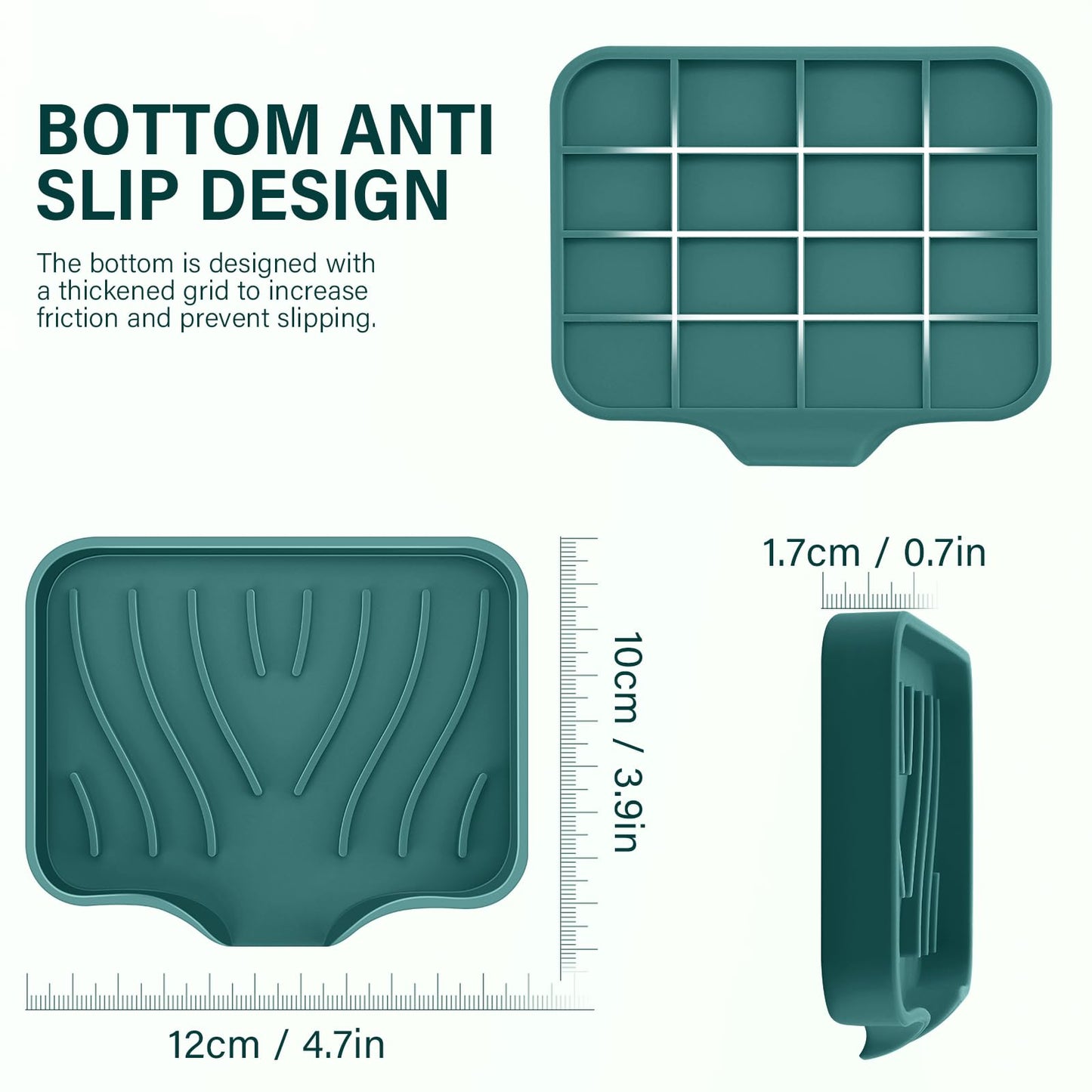 2PCS Self Draining Soap Holder,Spofit Silicone Soap Dish, Suitable for for Kitchen, Bathroom, Shower, Bath Tub,Soap Container (Green)