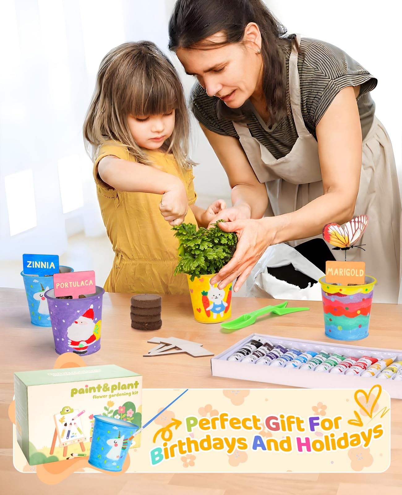 YAUNGEL Paint & Plant Flower Kids Gardening Set, Arts and Crafts for Kids Ages 8-12 Plant Growing Kit with 4 Pots, Easter Birthday Gifts for Girls & Boys Children