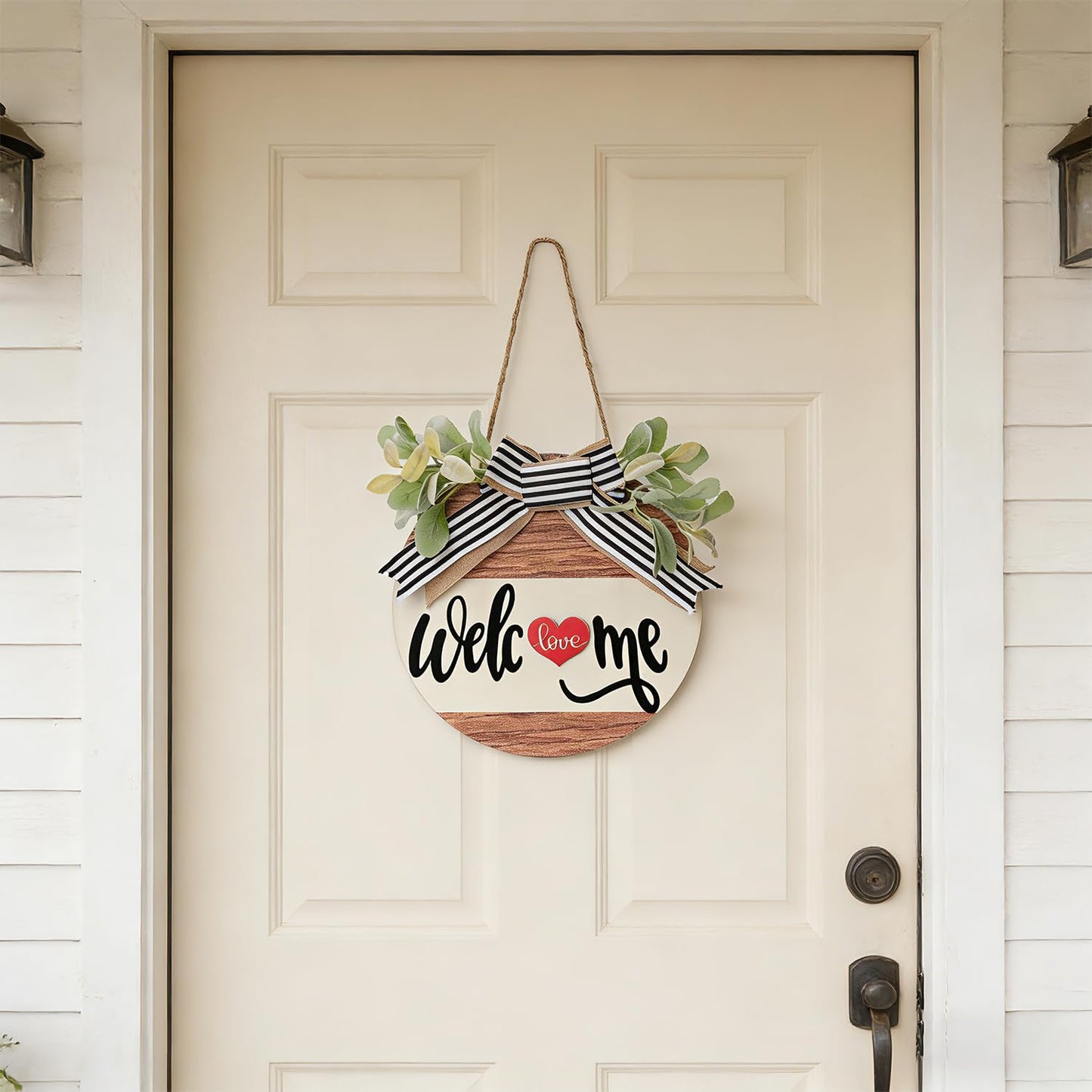 WSTPUPU Interchangeable Seasonal Welcome Sign Front Door Decoration Rustic Round Wood Wreaths for Spring Summer Fall Winter Holidays and Valentine's Day