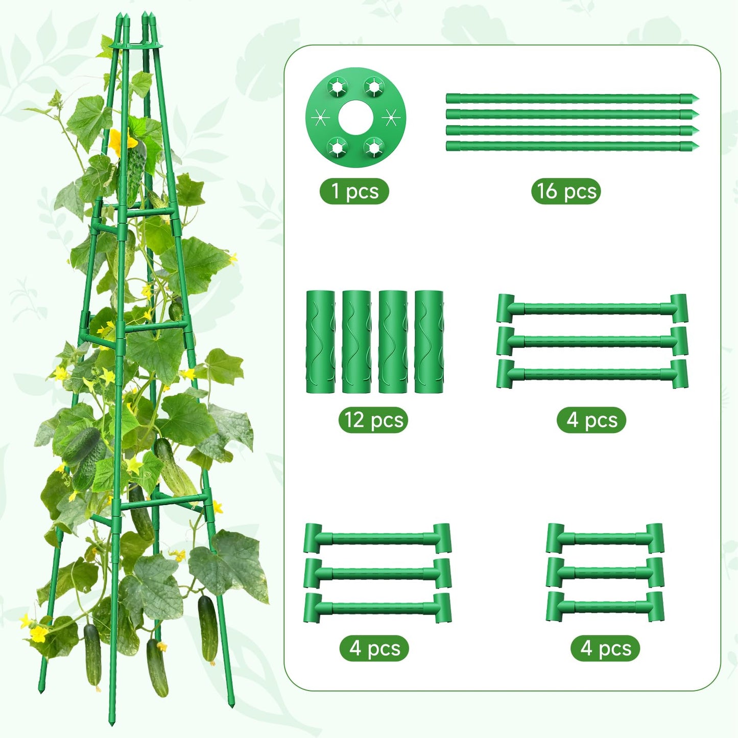 2 Pack 64" Tall Adjustable Obelisk Garden Trellis for Climbing Plants, Rust-Proof Pe Coated Metal Plant Trellis Support for Raised Beds, Potted Vines, Cucumbers, Tomatoes, Indoor Outdoor Use (2 Pack)
