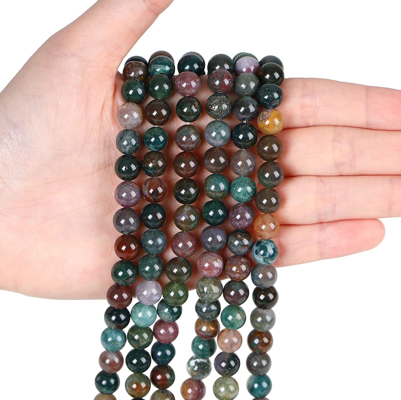 LAIDANLA Indian Agate 8mm Natural Stone Beads Round Loose Gemstone Stone Beads for DIY Bracelet Necklace Earrings Jewelry Making Polishing Genuine Real Beading Crystal 96PCS 2 Strand 32"