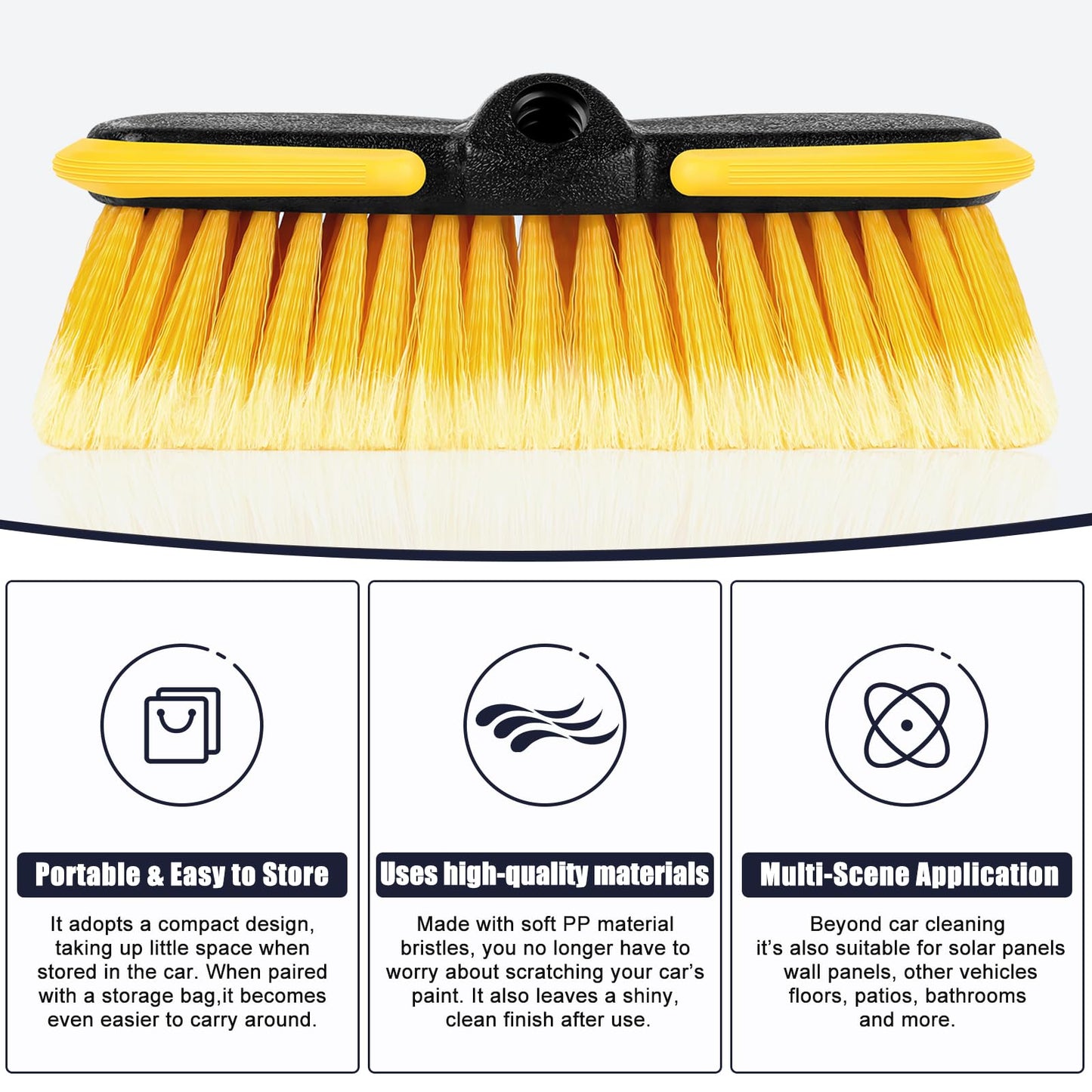 10 Inch Car Wash Brush Head, Scrub Brush Attachment for Long Handle Extension Pole,Outdoor Broom and Scrubbing Brush for Cleaning Window, Wall, House Floor, Deck, Patio, Car (10inch Brush-4Pack)