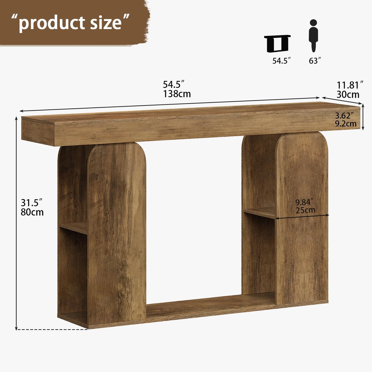Tohomeor 54 Inch Long Console Table, Farmhouse Entryway Table Wood Narrow Sofa Table Behind Couch, Hallway Accent Table Furniture for Living Room, Foyer, Retro Brown