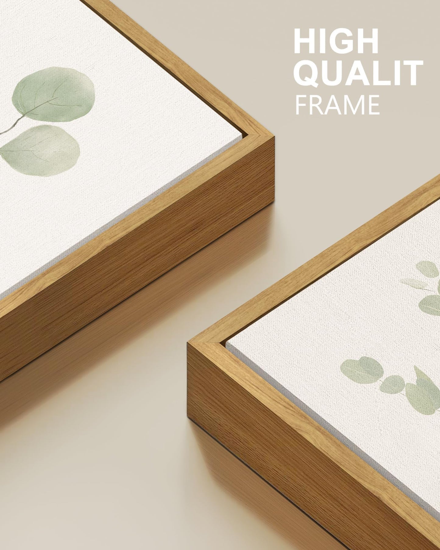 Drsoum Botanical Plant Framed Wall Art Boho Wall Decor for Bathroom Sage Green Eucalyptus Leaf Prints Minimalist Aesthetic Ready to Hang Set of 4, 8x10 in (Natural Framed)