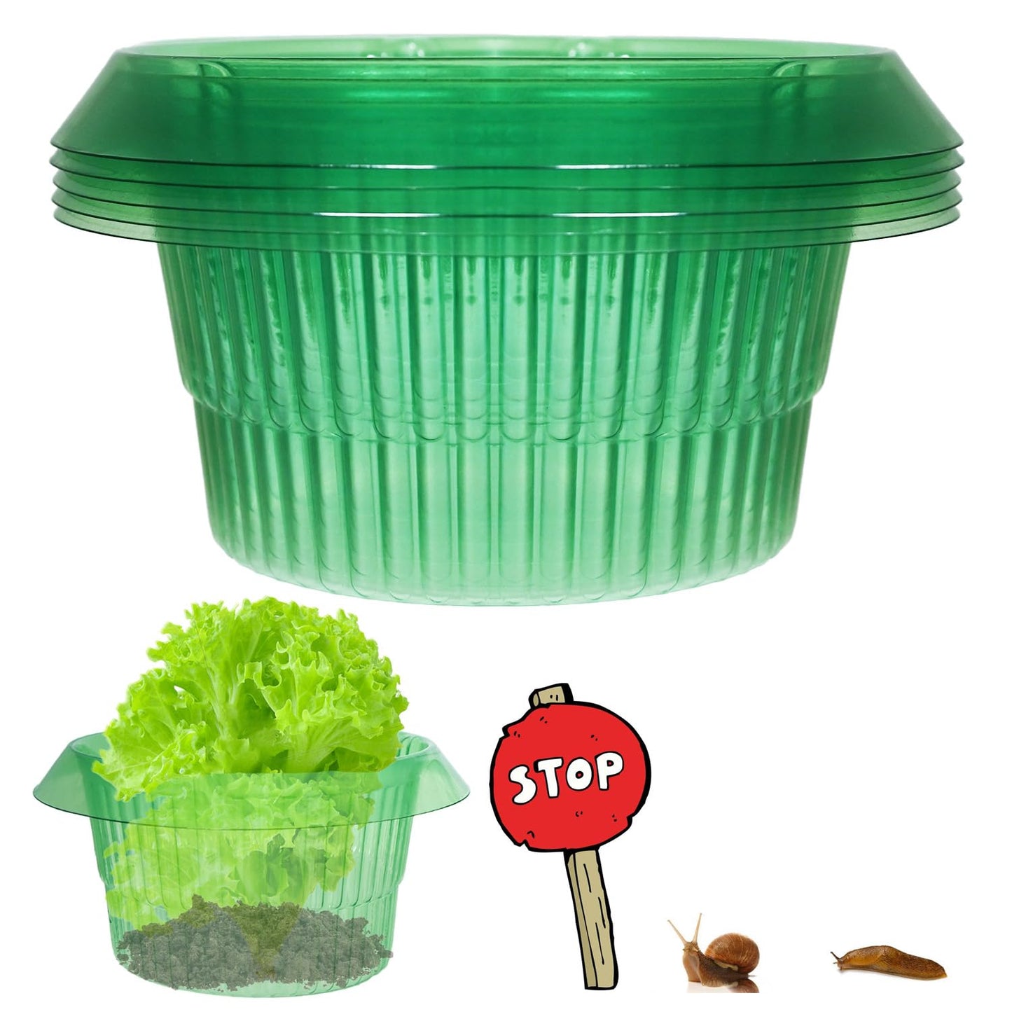 Fshow Garden Cloches，5 Pack Plastic Slug & Snail Plant Protection Collars, Snail Defense Without Chemistry, Planting Rings Protects Plants to Get Better.