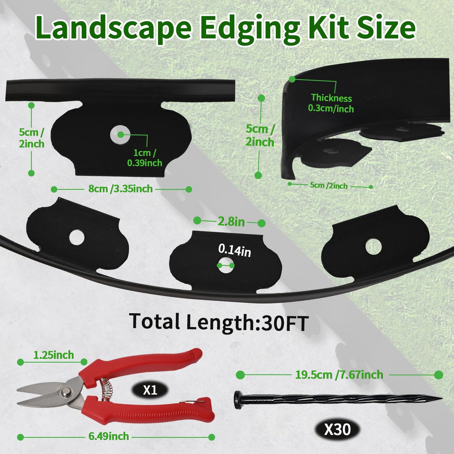Landscape Edging Border Kit, No Dig Garden Edging Border 30ft 2in Tall with Scissors and 30 Spikes for Landscaping Border Edging Flower Bed Edging Borders