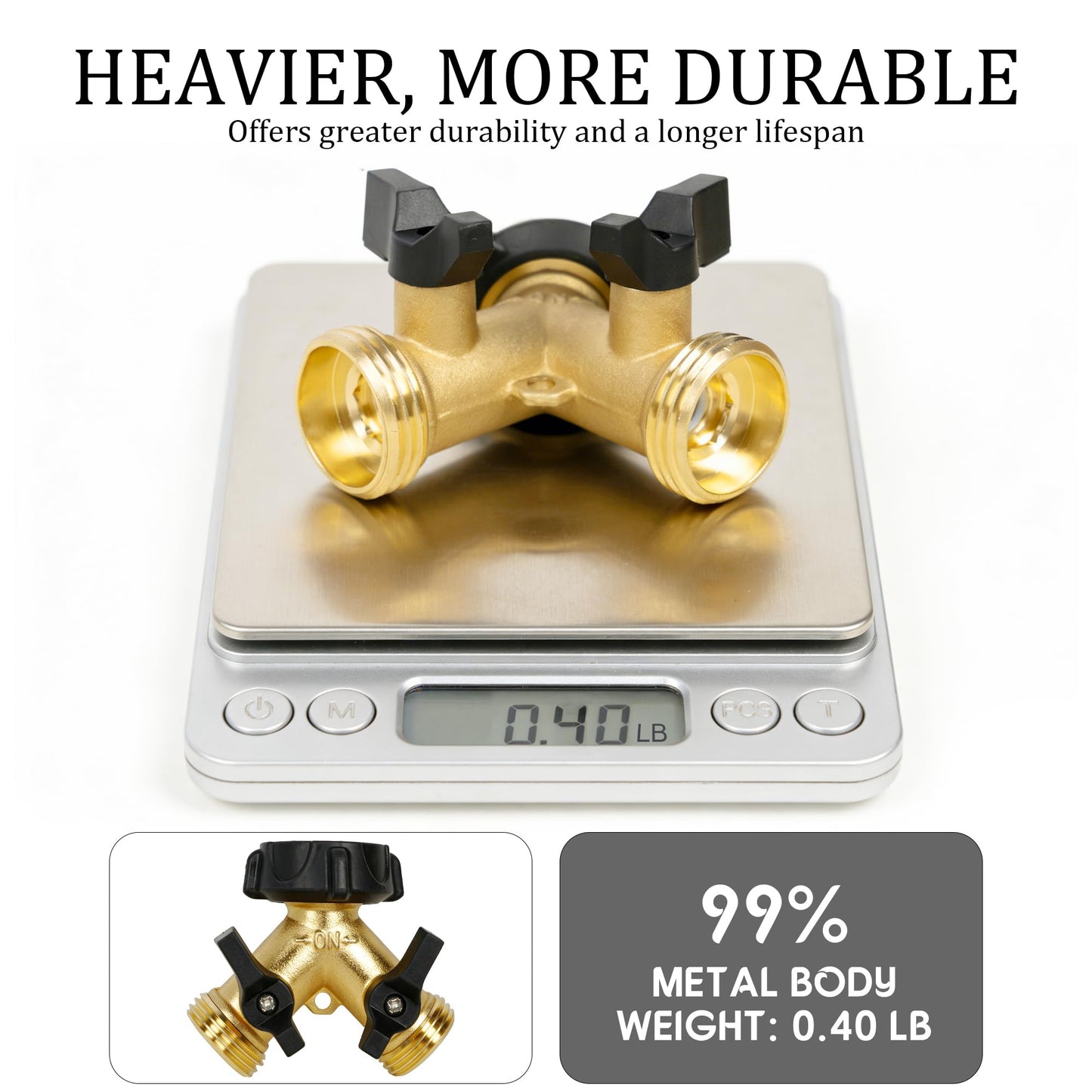 Hourleey 2 Pack Brass Garden Hose Splitter 2 Way, 3/4 Inch Hose Connector Tap Splitter, Hose Y Splitter, Hose Spigot Adapter 2 Valves with 4 Extra Rubber Washers