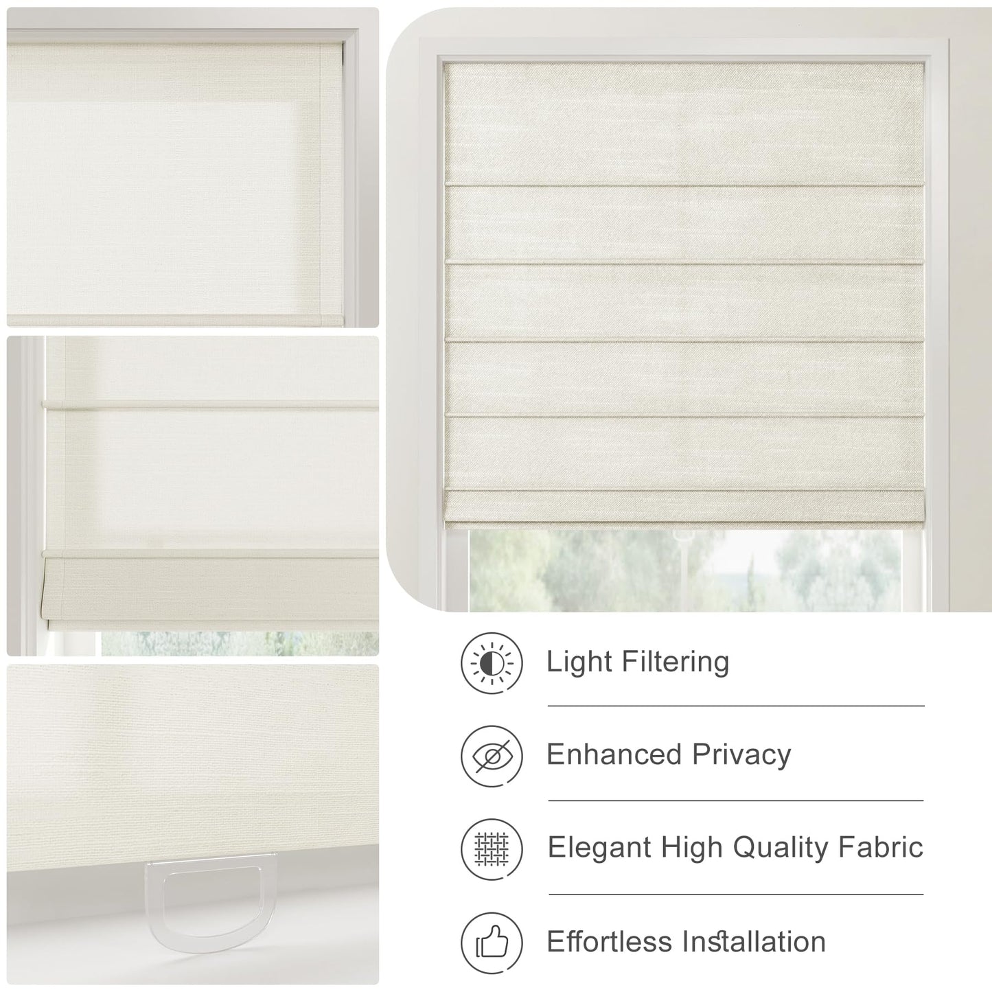 ChadMade Roman Shade for Farmhouse Interior Window, Cordless Custom Made Linen Blend Privacy Protection for Office Room Window Treatment, 1 Piece, Hunter Green, Belva Collection