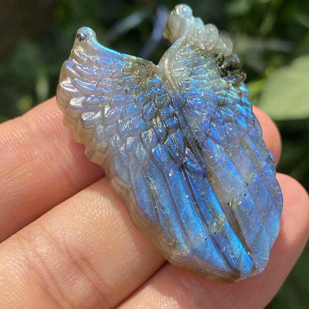 1PC Natural Labradorite Hand Carved The Wing Skull Quartz Crystal Healing Reiki