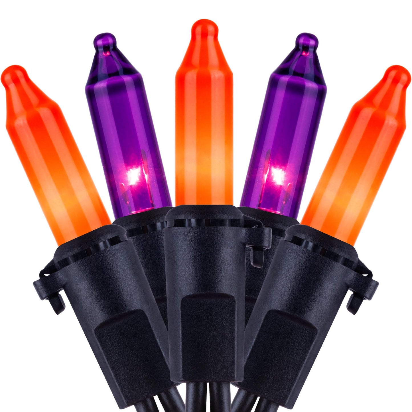 YULETIME 200 Orange & Purple Halloween Lights with Black Wire, Pack of 2 Sets 33 ft 100 Count UL Certified Christmas String Lights (Orange & Purple)