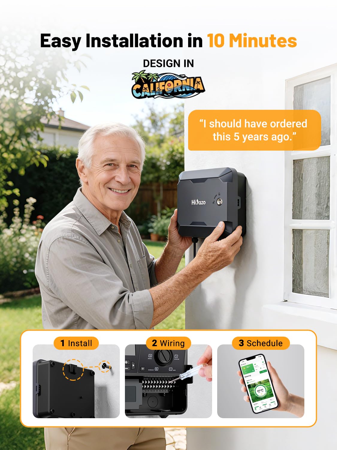 Outdoor Smart Sprinkler Controller with Protector, WiFi Irrigation Controller Easy Use App Enabled, 8 Zones + 16 Plans, Save Water Auto Skip Rain, Freeze & Wind, 10 Minutes Install
