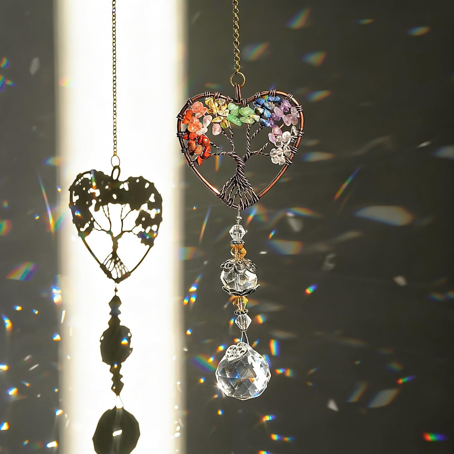 H&D HYALINE & DORA Suncatcher Window Hanging Tree of Life Heart Shaped Crystal Ball Prism Drop Pendant
