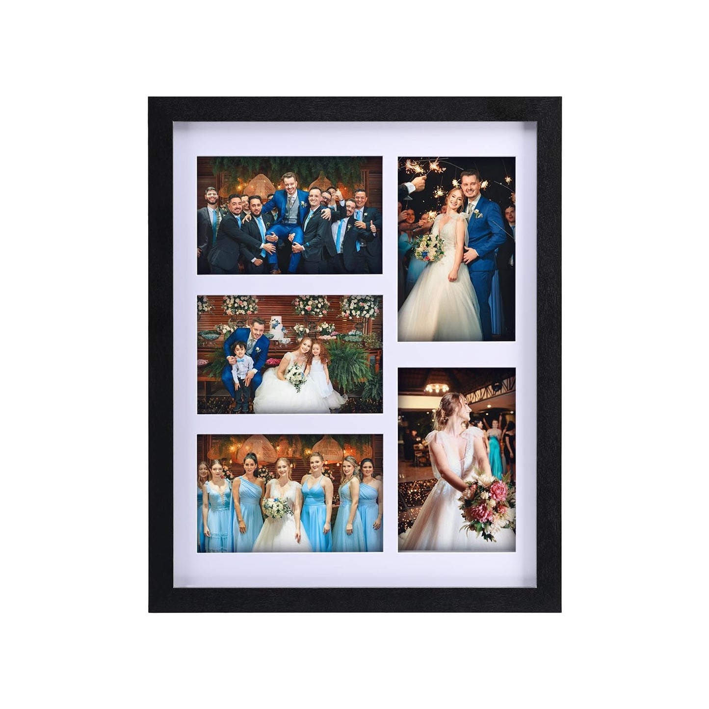 SaZiCat Collage Picture Frame, 5-Opening 4x6 Picture Frame with Mat, Fits 11x14 or Five 4x6 Photos, Tempered Glass, for Tabletop or Wall Mount-Rustic Black
