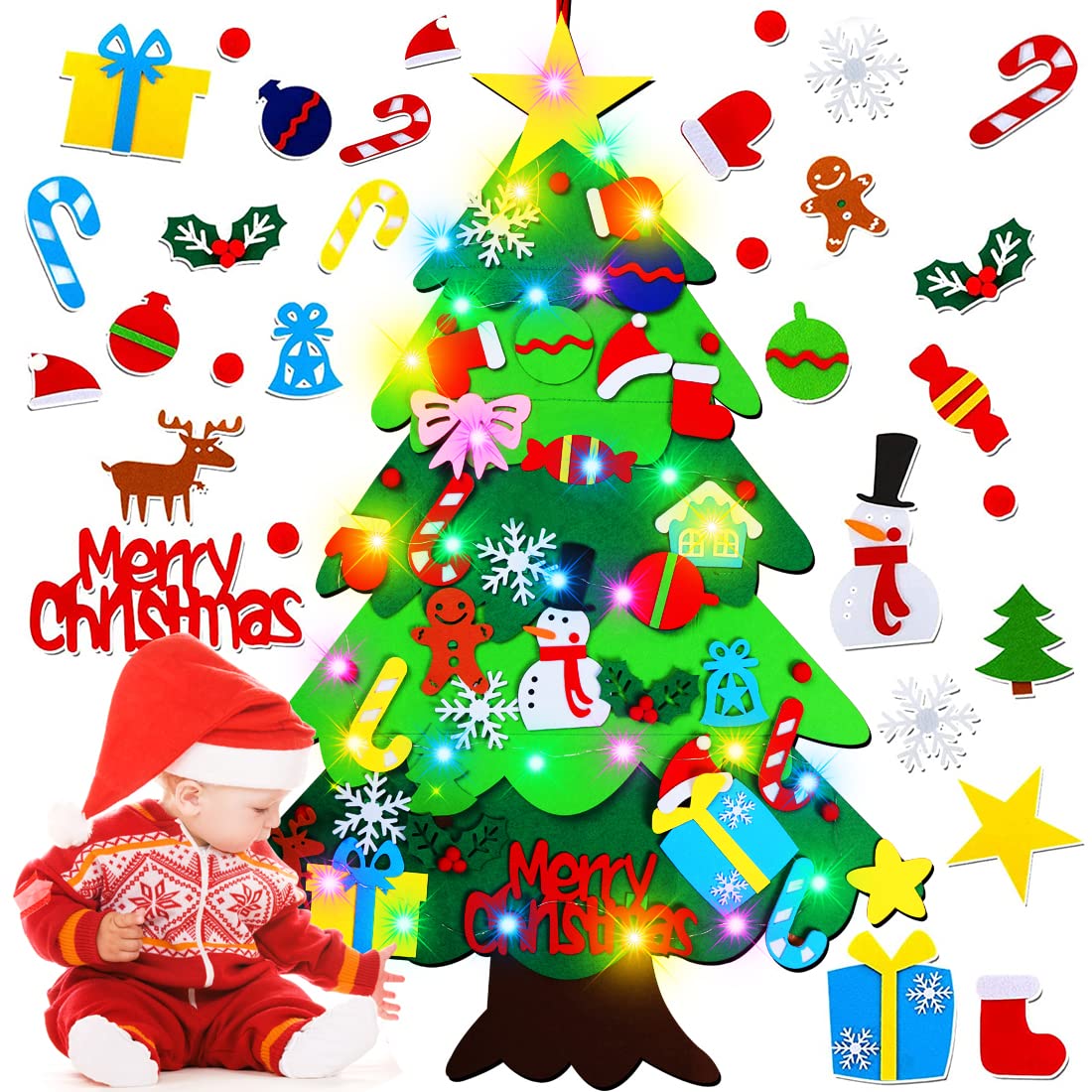 DIY Felt Christmas Tree-3.5 FT Wall Felt Christmas Tree Set for Xmas Gifts Home Door Wall Decoration