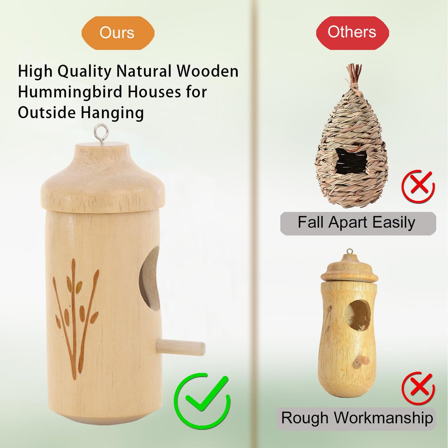 Hummingbird House - Natural Wooden Hummingbird Houses for Outside Hanging, Gardening Gifts for Women, Bird Lovers 3 Packs