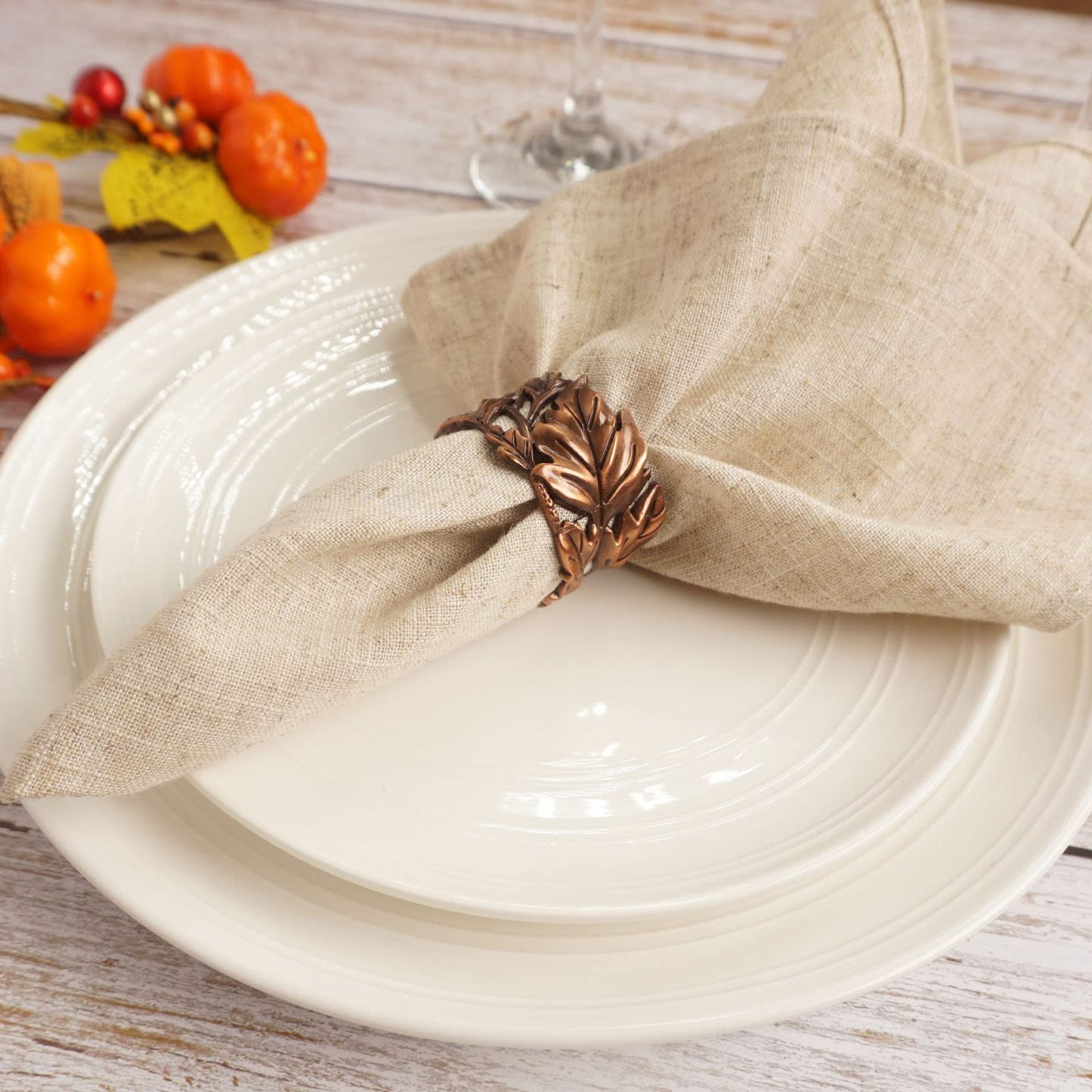 Utalek Leaf Shape Napkin Rings Set of 6, Bronze Napkin Rings Metal Napkin Ring Holders for Dinner Party, Wedding, Banquets,Thanksgiving, Holiday Table Settings