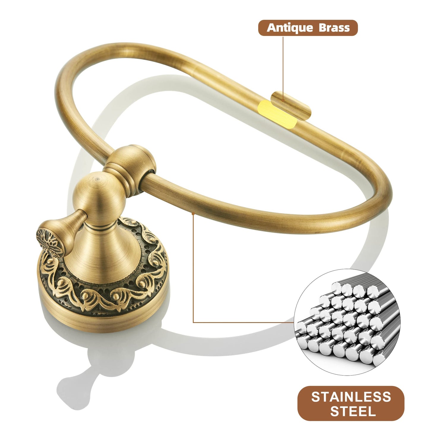 WOLIBEER Brass Towel Ring,Antique Hand Towel Holder, Bathroom Hand Towel Rack Hanger Wall Mounted Retro Kitchen Accessories