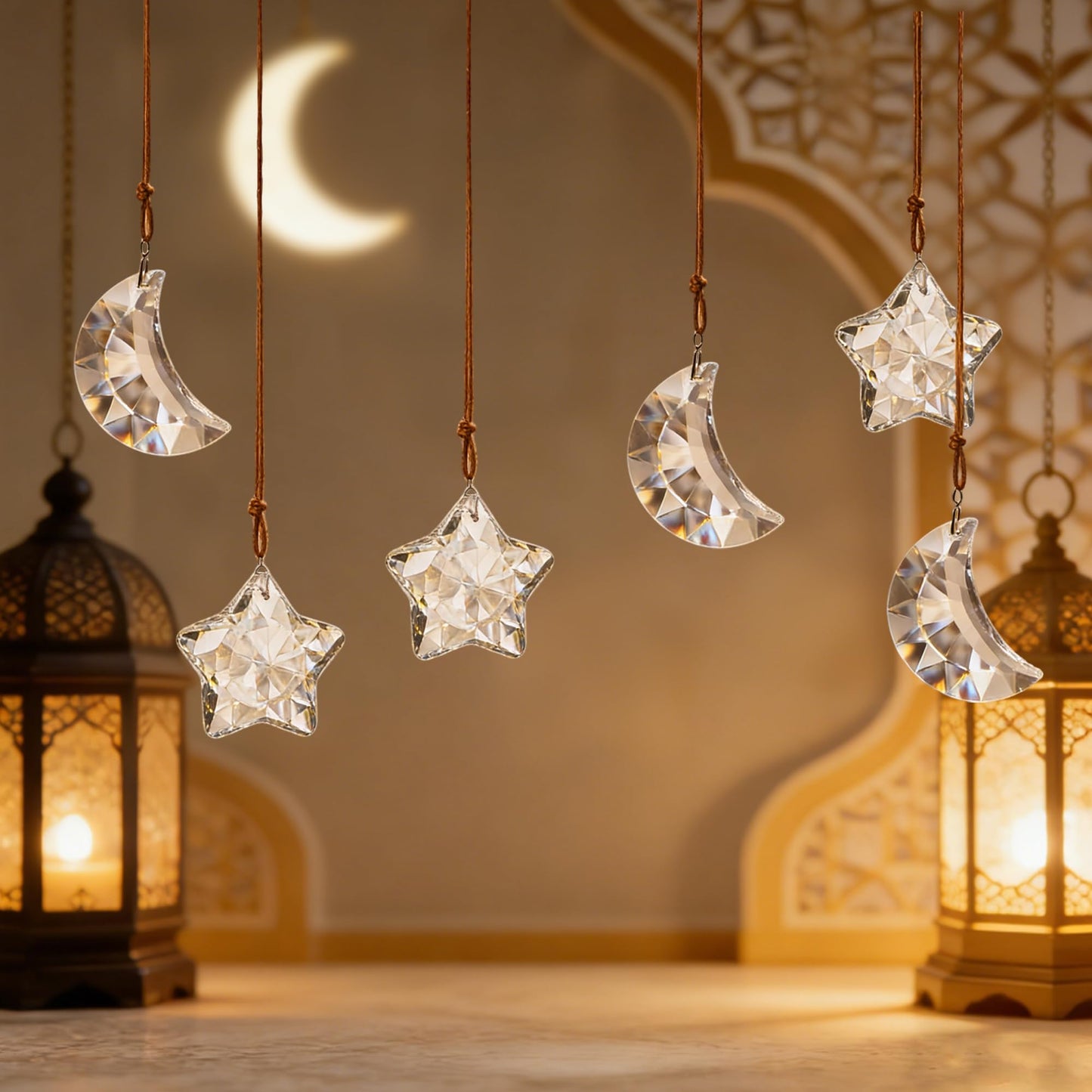 LOULIQIGIFT 6pcs Clear Crystal Star and Half Moon Prisms Ornaments Faceted Glass Hanging Ornaments for Home Garden Window Wedding Party Decor