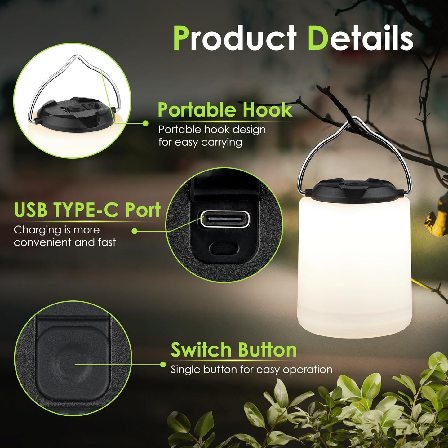 BOBKID LED Camping Lantern, Rechargeable Camping Light, 4 Modes Outdoor Flashlights Lanterns with 1000LM, Water Resistant Portable Emergency Camp Light for Hurricane Hiking Survival Kits - Black