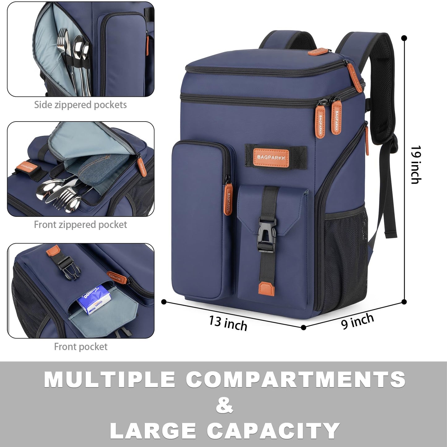 Insulated Cooler Backpack,45 Cans Multifunctional Double Deck Leakproof Cooler Bag with Sternum Strap,Large Capacity Lightweight Travel Camping Beach Backpack Cooler Ice Chest for Men Women