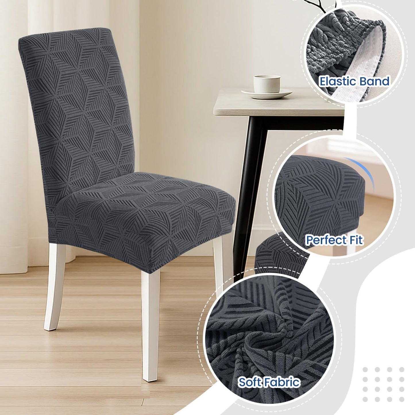 YSTELLAA Dining Room Chair Covers Set of 4,Stretch Chair Covers Parson Chair Slipcovers Removable Washable Kitchen Chairs Seat Covers,Light Gray