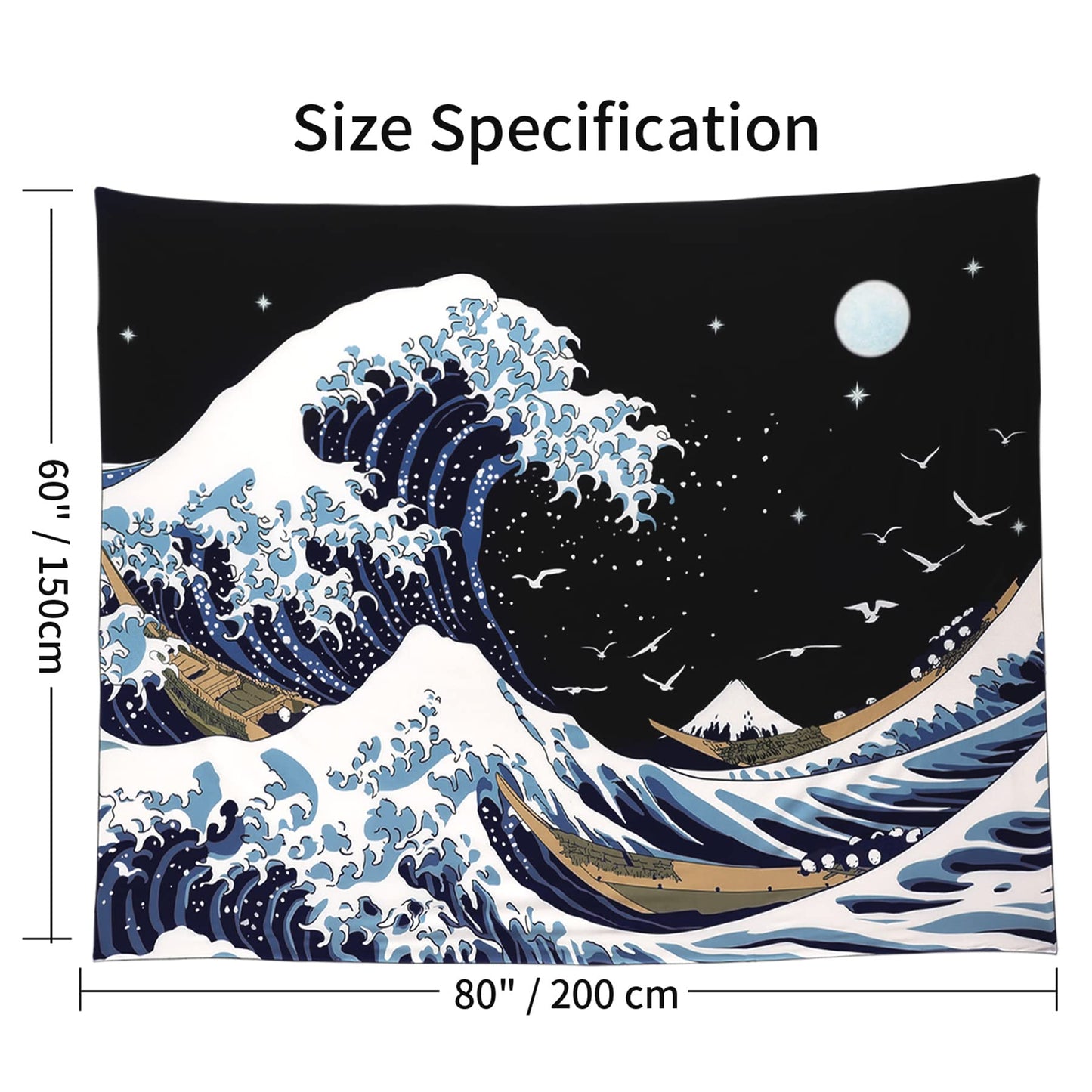 Pentasmile Wall Tapestry for Bedroom Aesthetic Japanese The Great Wave off Kanagawa Tapestries Large Trippy Tapestrys Black Art Tapistry Wall Hanging Decor Ceiling Tapastry (51ʺ × 59ʺ)