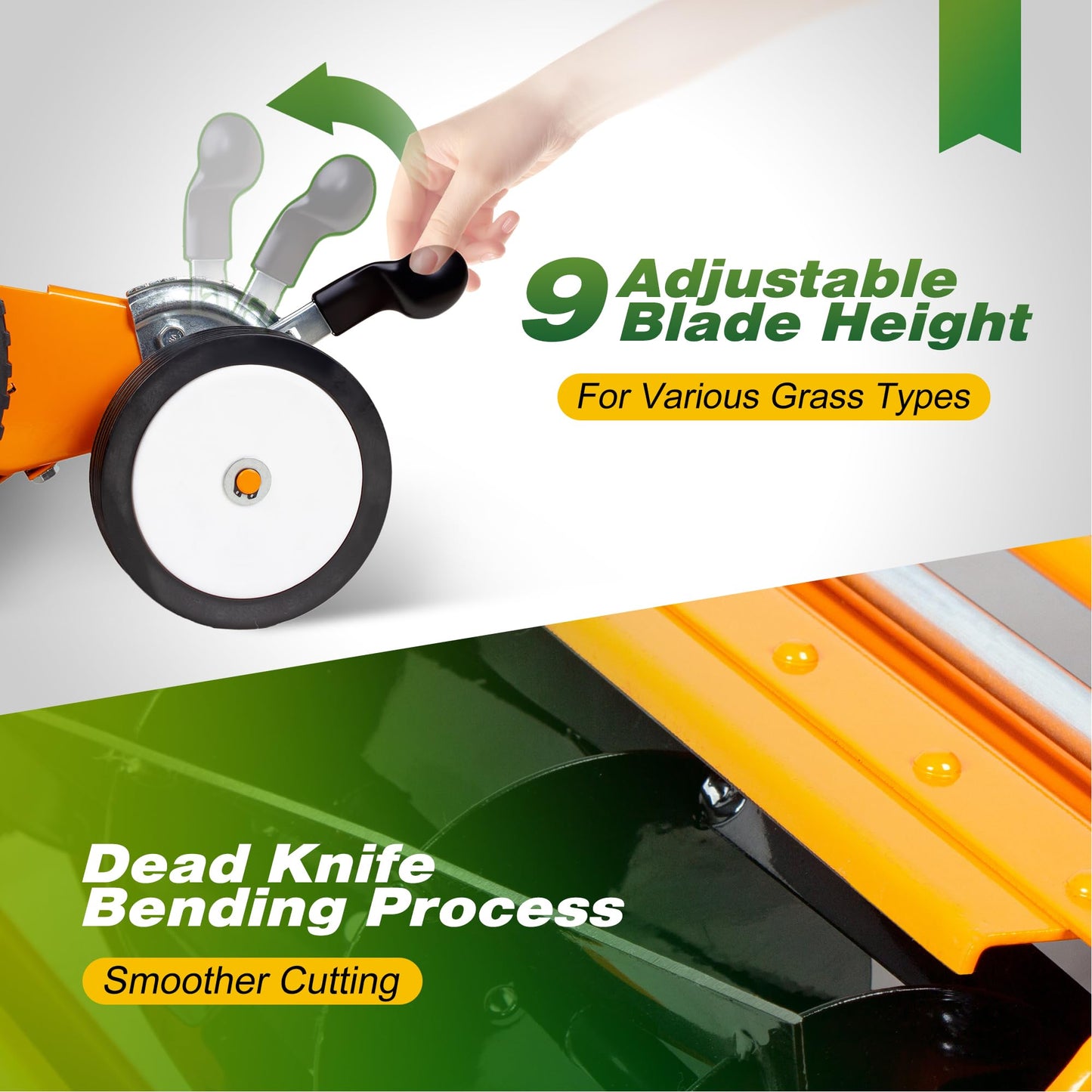 Walensee Push Reel Lawn Mower, 20-Inch 5-Blade Cordless Manual Reel Lawn Mower, Walk-Behind Steel Lawn Mower with 9-Position Cutting Height Adjustment & Sponge Grip