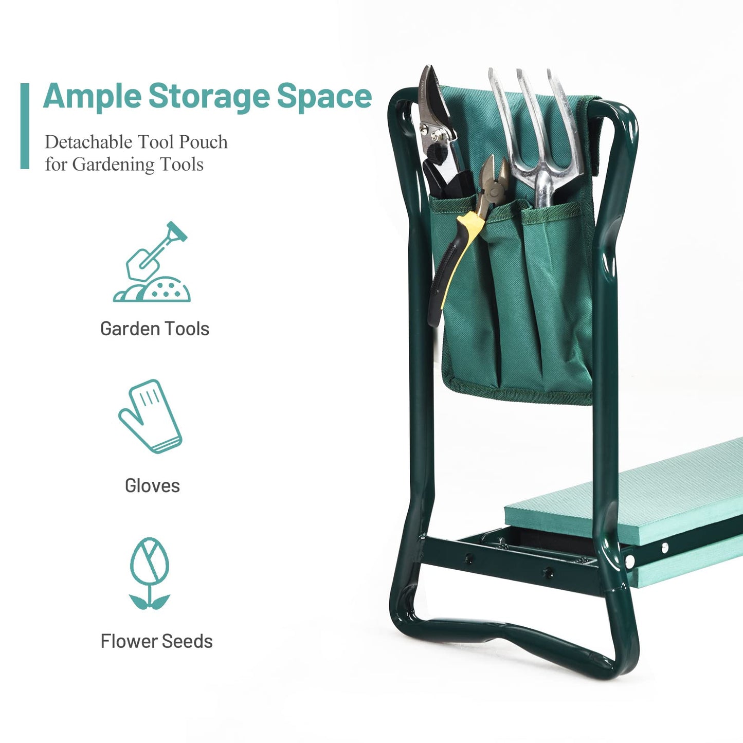 OFFICEJOY 2-in-1 Garden Kneeler & Seat, Folding Seat w/EVA Foam Kneeling Pad & Removable Tools Pouch, Sturdy Steel Frame, No Assembly, Portable Heavy Duty Garden Stool for Women & Men