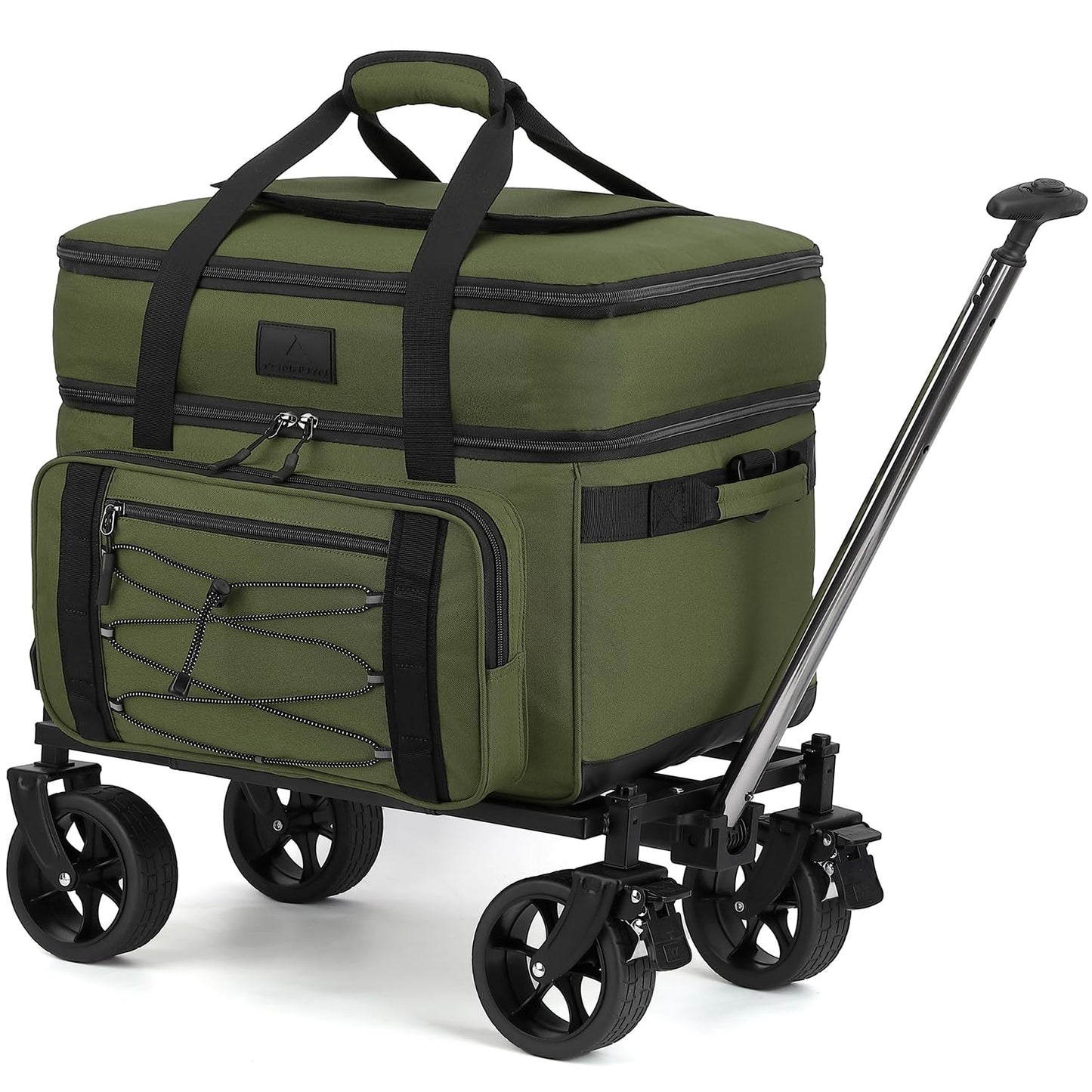 Extra Large Wheeled Portable Cooler Bag 85 Cans Double Deck Heavy Duty Rolling Insulated Cooler with All-Terrain Wheels Leakproof Tactical Soft Sided Cooler for Beach Camping Picnic Travel, Green