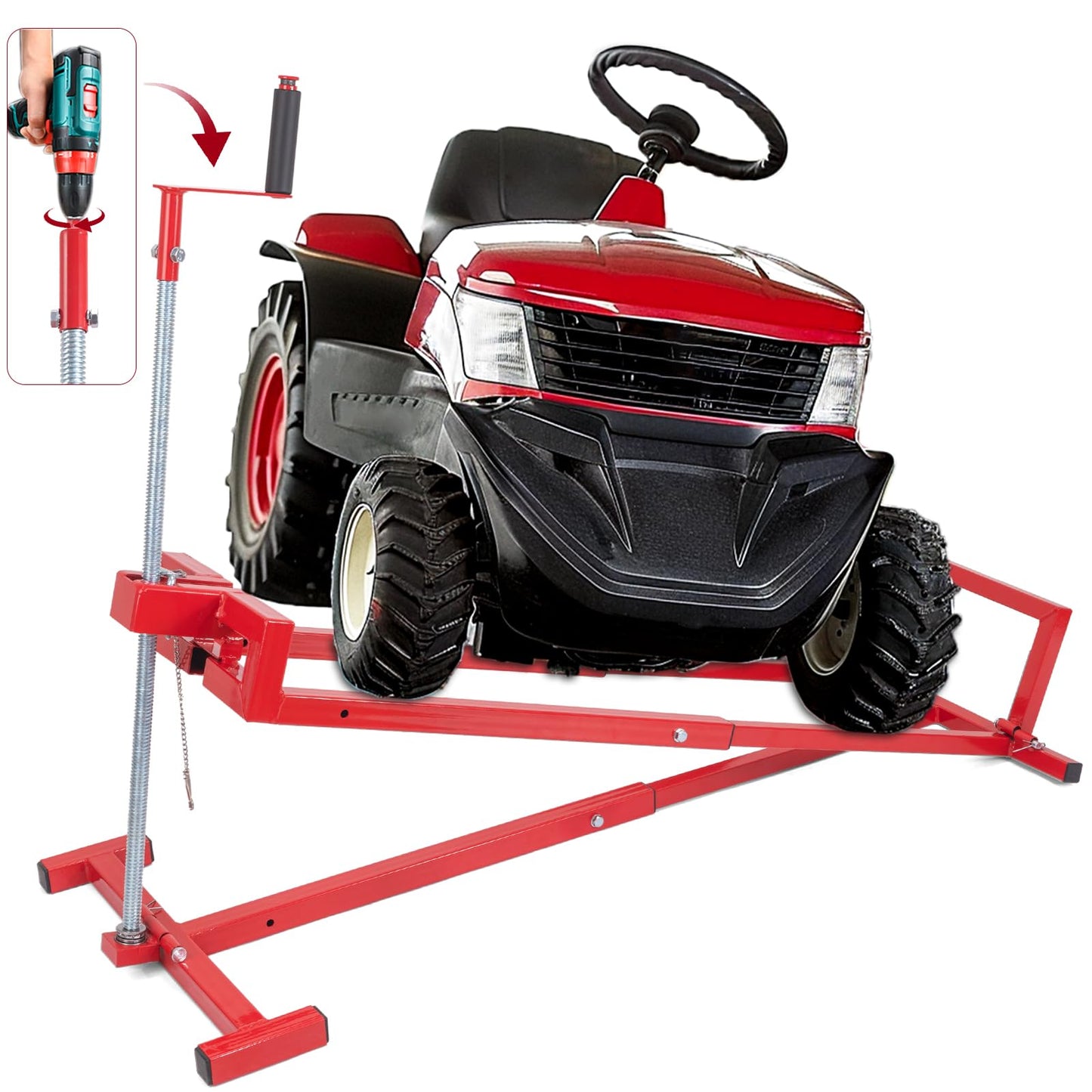Upgraded Lawn Mower Lift Jack for Riding Lawn Mowers & Garden Tractors, Telescopic Maintenance Lawn Mower Jack Mower Lift with Manual Handle & Power Tool Extension Handle, Weight Capacity 880 Lbs