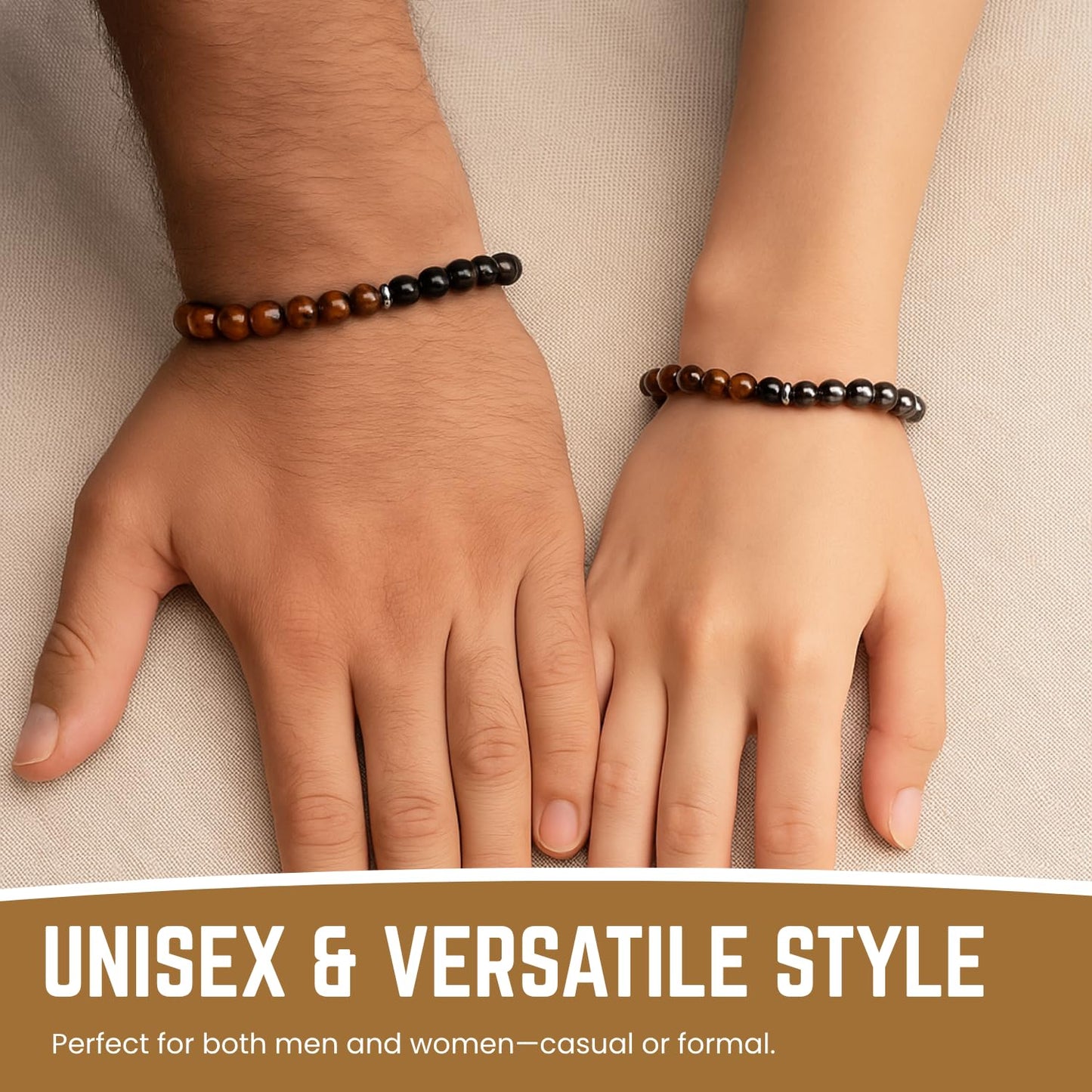 AKDNZ Triple Protection Bracelet for Women & Men - Black Tourmaline, Tiger Eye & Hematite Bracelets, Natural Healing Crystal Stone, Men's Beaded Bracelet for Father & Mother Day, Christmas & Birthday