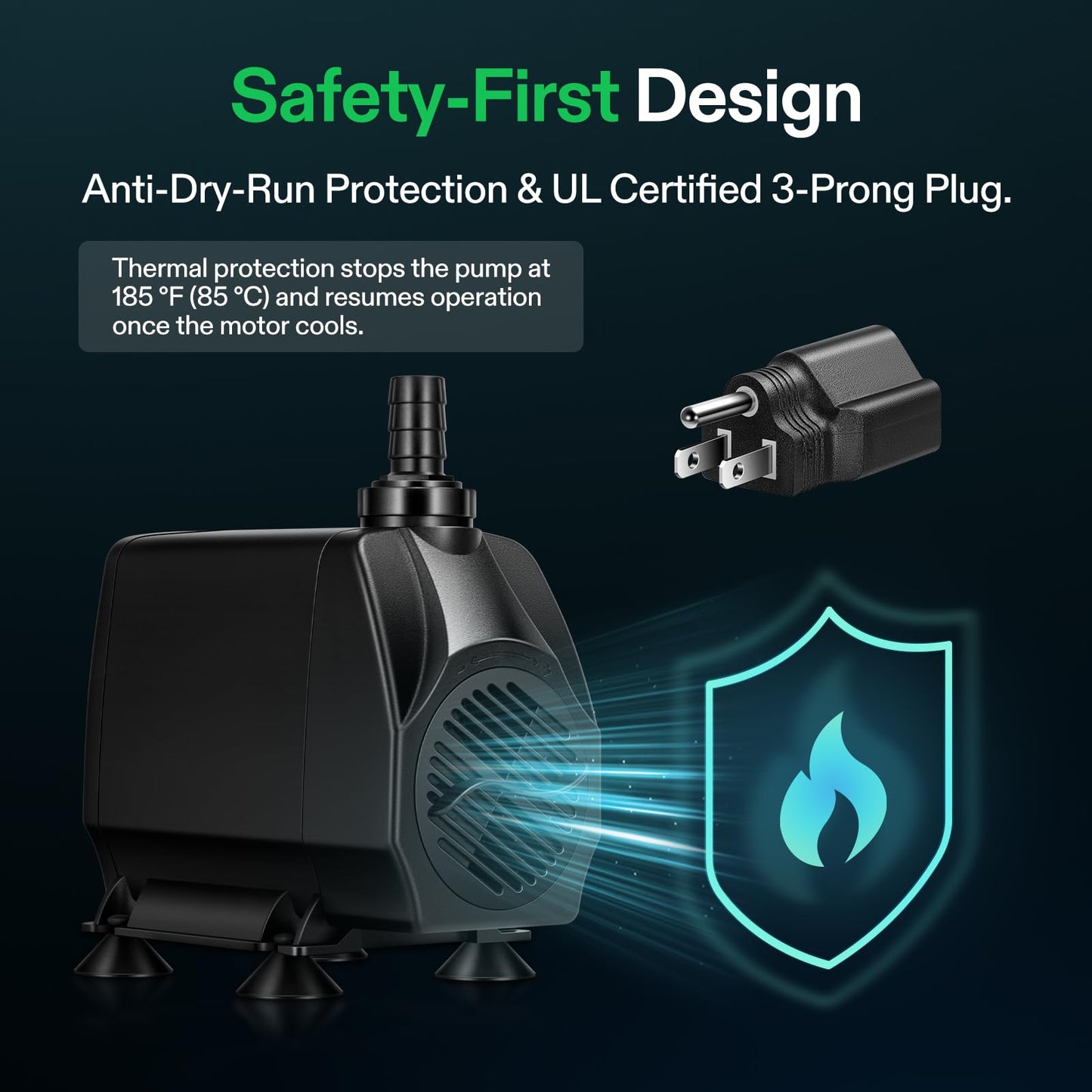 VIVOSUN 1050 GPH 100W Submersible Water Pump, Quiet Fountain Pump With 13.1 ft Head Lift, 6.6 ft Power Cord, 3 Nozzles, Tubing, & 2 Clamps, For Fish Tank, Pond, Aquarium, Hydroponics