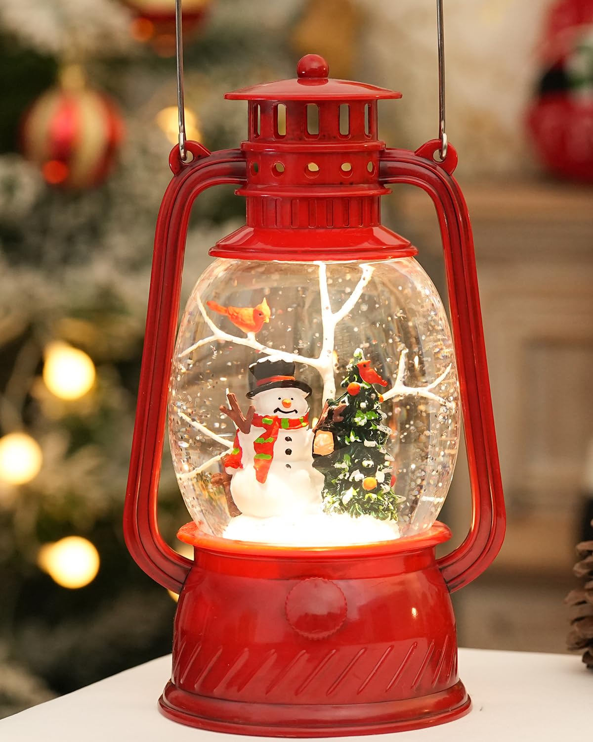 Christmas Decor Christmas Snow Globe Lantern,Snowman Lighted Snow Globes Musical with Swirling Glitter, Battery Powered Christmas Decorations Indoor for Home