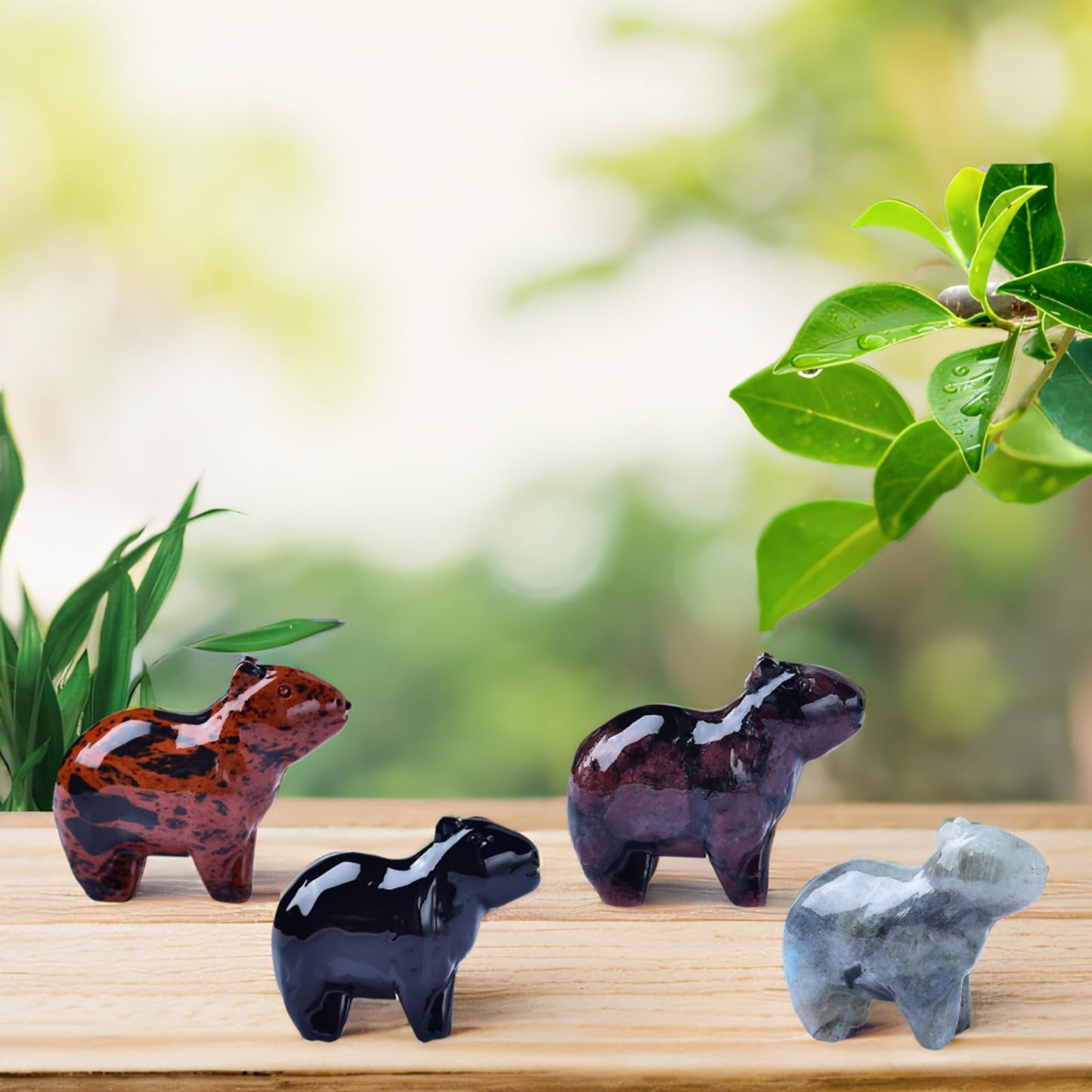WUYOUSHI Natural Red Obsidian Capybara Statue 2" Healing Crystal Handmade Sculpture Lucky Guardian Pocket Statues Reiki Meditation Relieve Anxiety Office Home Decoration Gift
