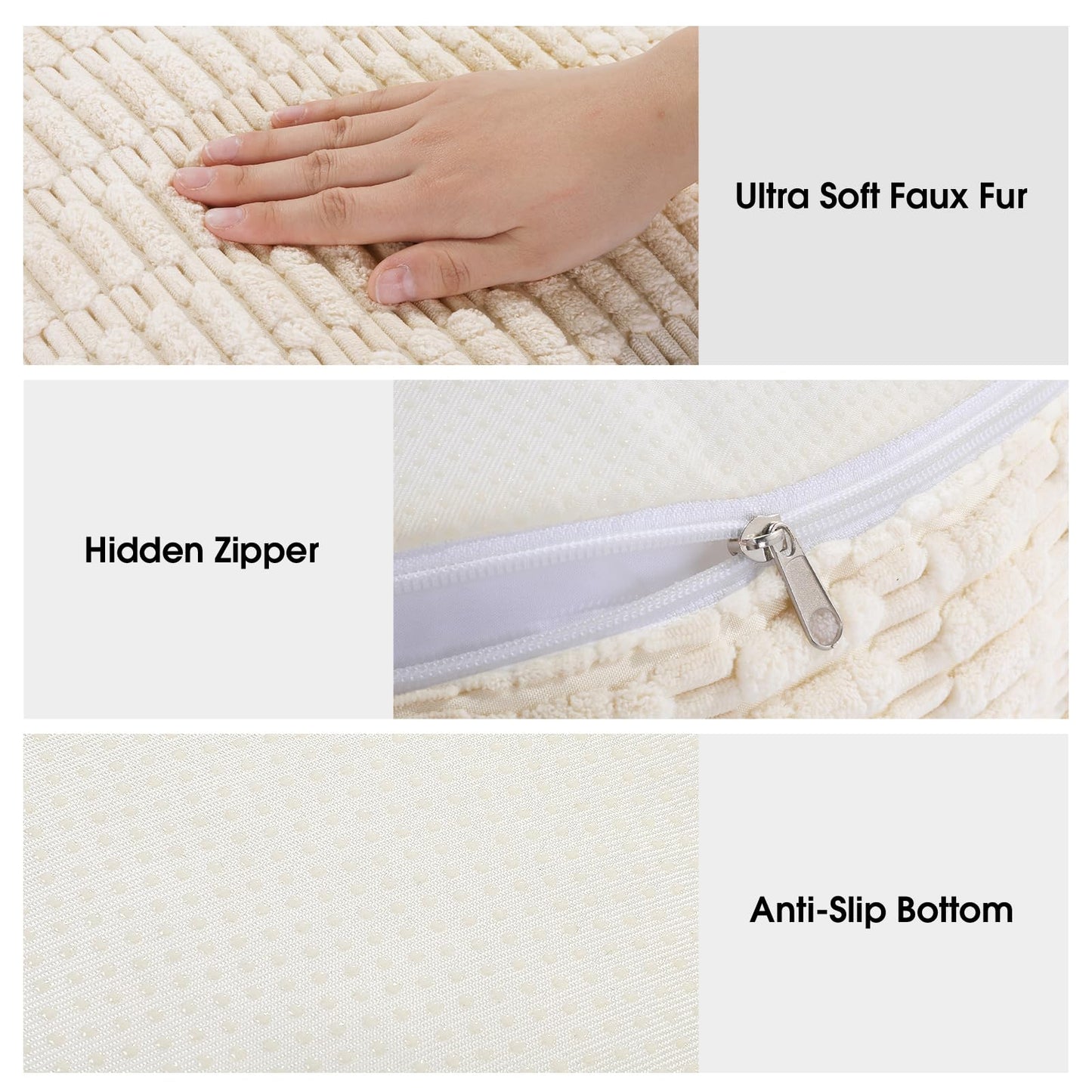 HOMBYS Unstuffed Ottoman Pouf Cover,Round Faux Fur Foot Stool, Fuzzy Chair, Floor Bean Bag(No Filler),Foot Rest with Storage for Living Room, Bedroom, Office, Striped Tufted (Beige)