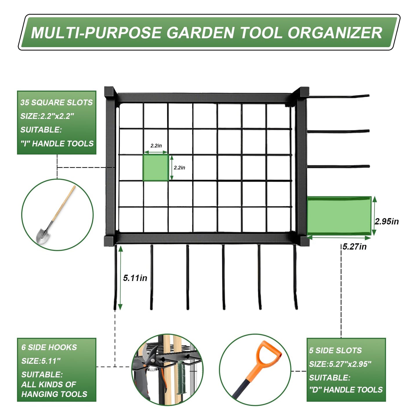 SAMRELAX Garden Tool Organizer, Garden Yard Tool Rack for Garage, Garage Organization and Storage, Metal Yard Tools Storage up to 46 Tools/Rake/Broom/shovel/, Suitable for Garage, Yard, Patio, Shed