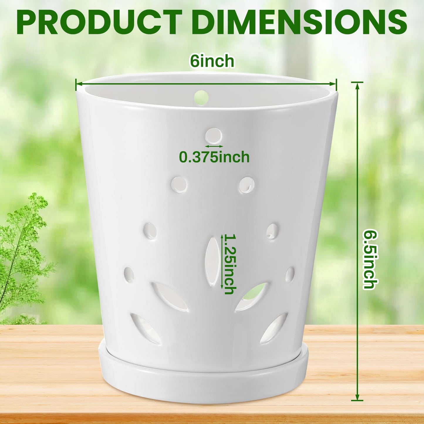 Suclain 2 Pack Orchid Pots with Holes Ceramic Orchid Planters with Drainage Holes and Tray for Root Health Repotting New Plants Air Circulation Indoor/Outdoor Flower Pots(6.5 Inch,White)