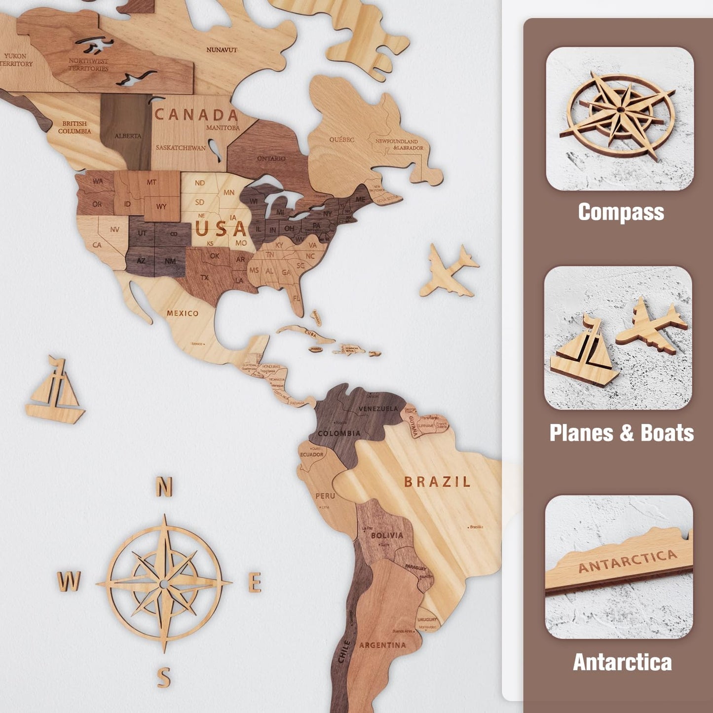 Handiwoo Wooden World Map 3D, Wood World Map Wall Art, Multilayered Wooden Map of The World Wall Decoration, Idea Housewarming Gift Large Wood Travel Map for Home & Office Décor (XL)