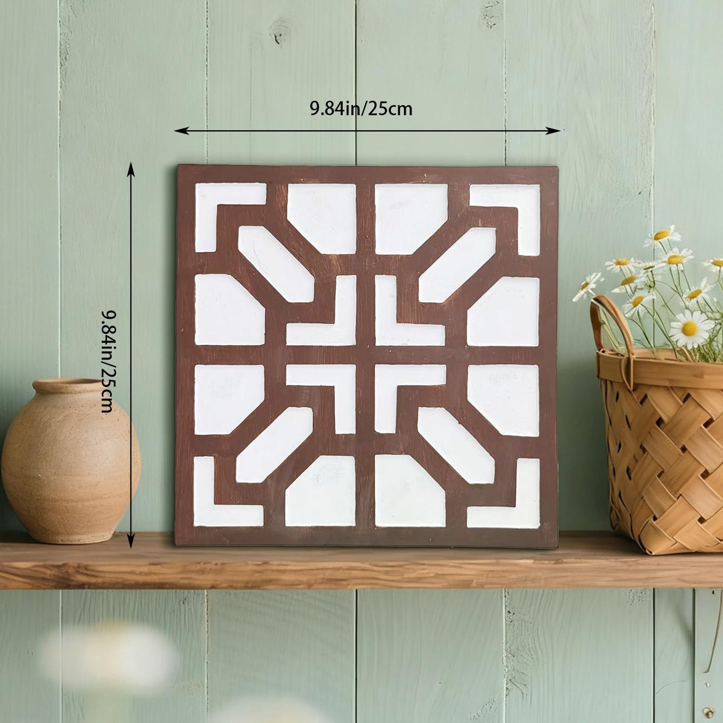 2 Pack Square Stepping Stones, 10” Cement Garden Path Stones in Moroccan Tile Design, Modern Geometric Outdoor Patio Decor, Weather-Resistant (Sahara Clay)