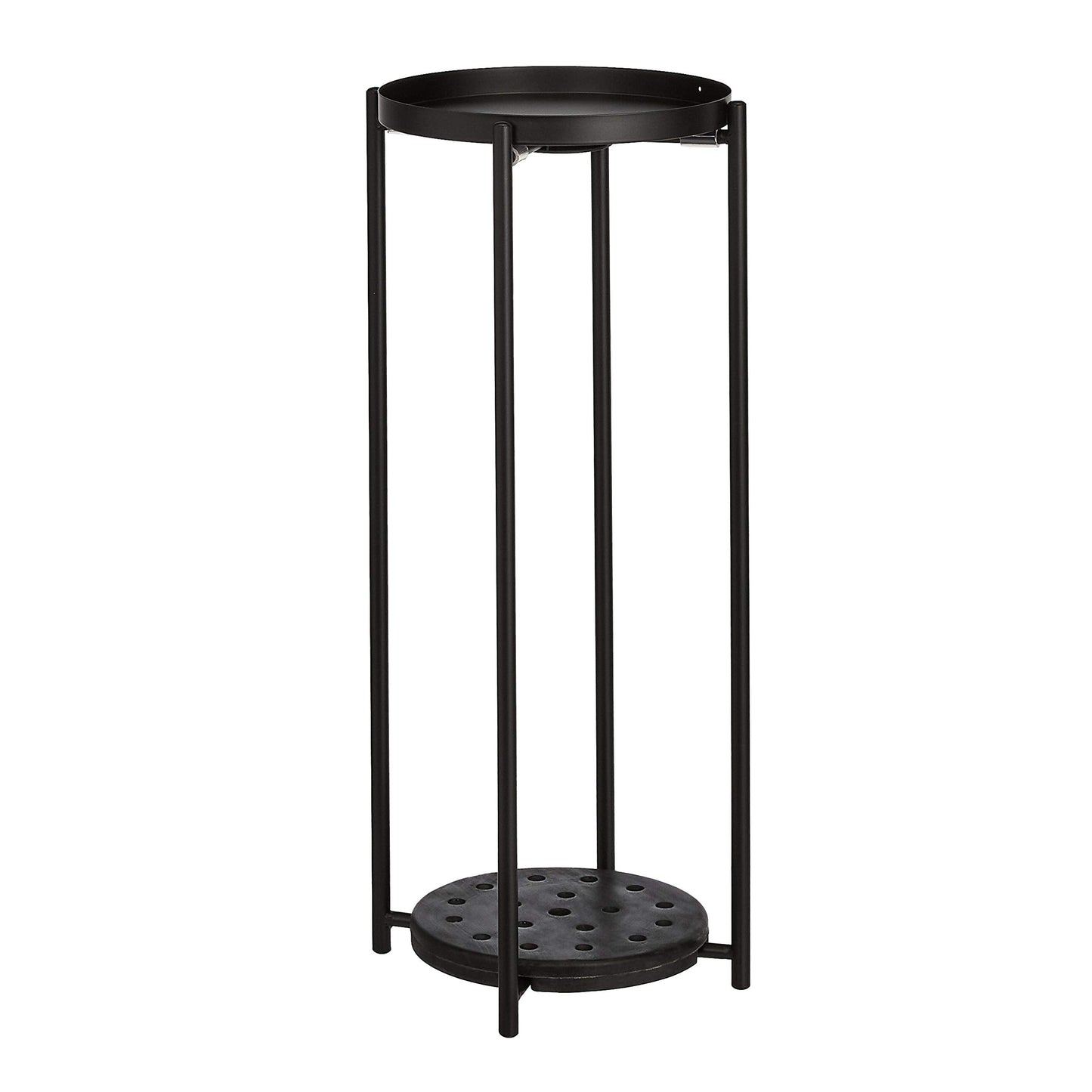 Amazon Basics Two-Tier Indoor Outdoor Metal Round Plant Stand for Multiple Plants, Rustproof Flower Holder with Plant Shelf, Black