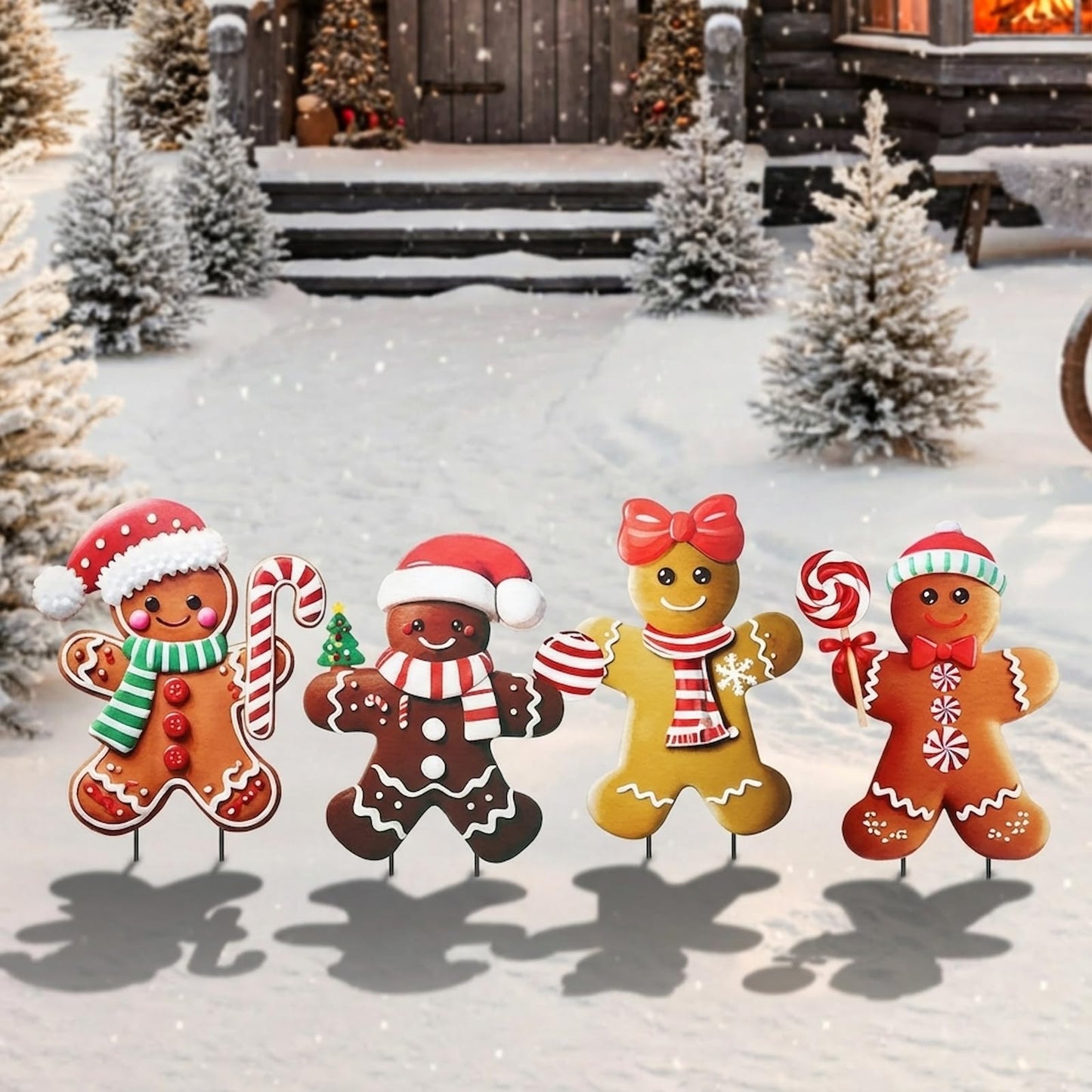 Weysat 4 Pack Christmas Metal Yard Stakes 15.75 Inch Gingerbread Man Yard Sign Stake Christmas Decorations Outdoor for Outside Xmas Gingerbread Decorations for Garden Lawn Pathway Party Decor