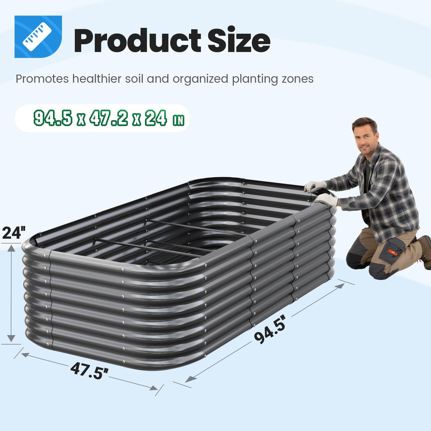 Quictent Galvanized Raised Garden Bed Kit, 8x4x2 ft Oval Metal Planter Box Tall for Vegetables Outdoor Backyard, Strengthened by Crossbar, Dark Gray